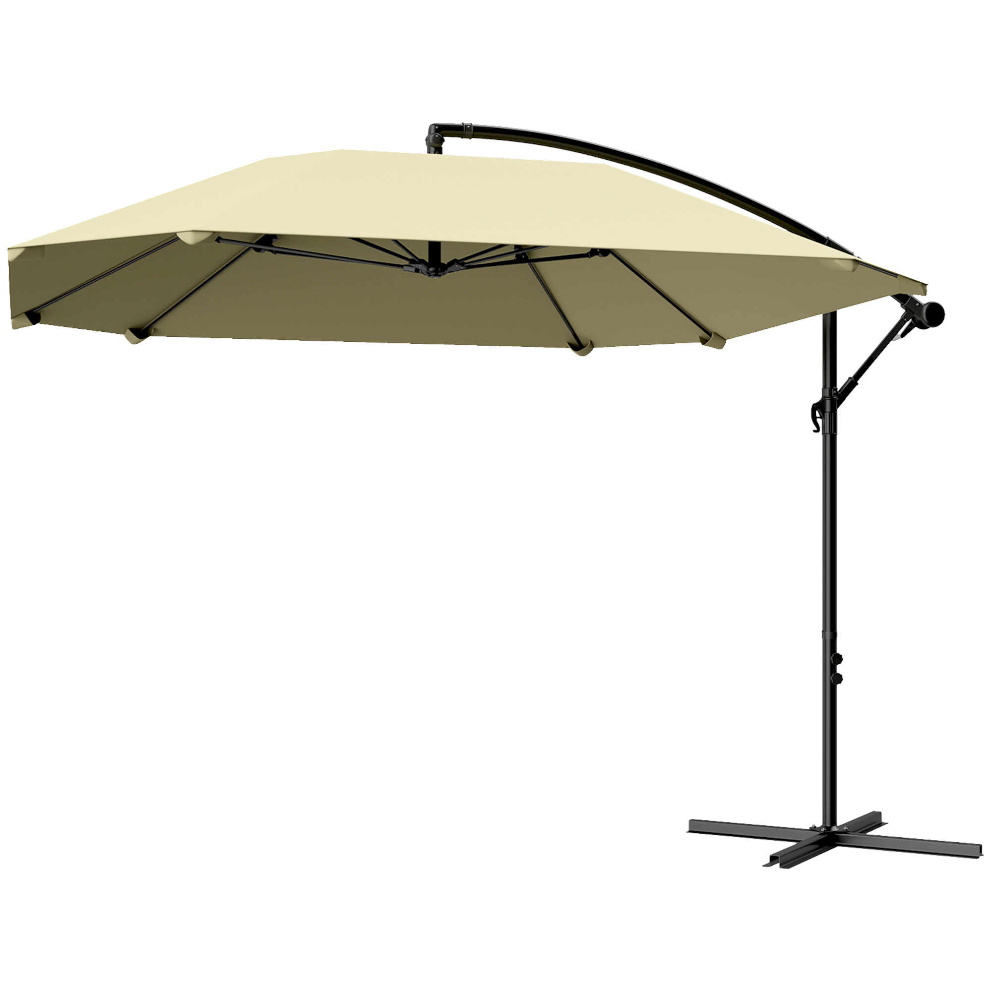 Ampelschirm Alu Ø 260 cm Sonnenschirm, wasserdicht Kurbelschirm mit Ständer, Kurbel, Beige