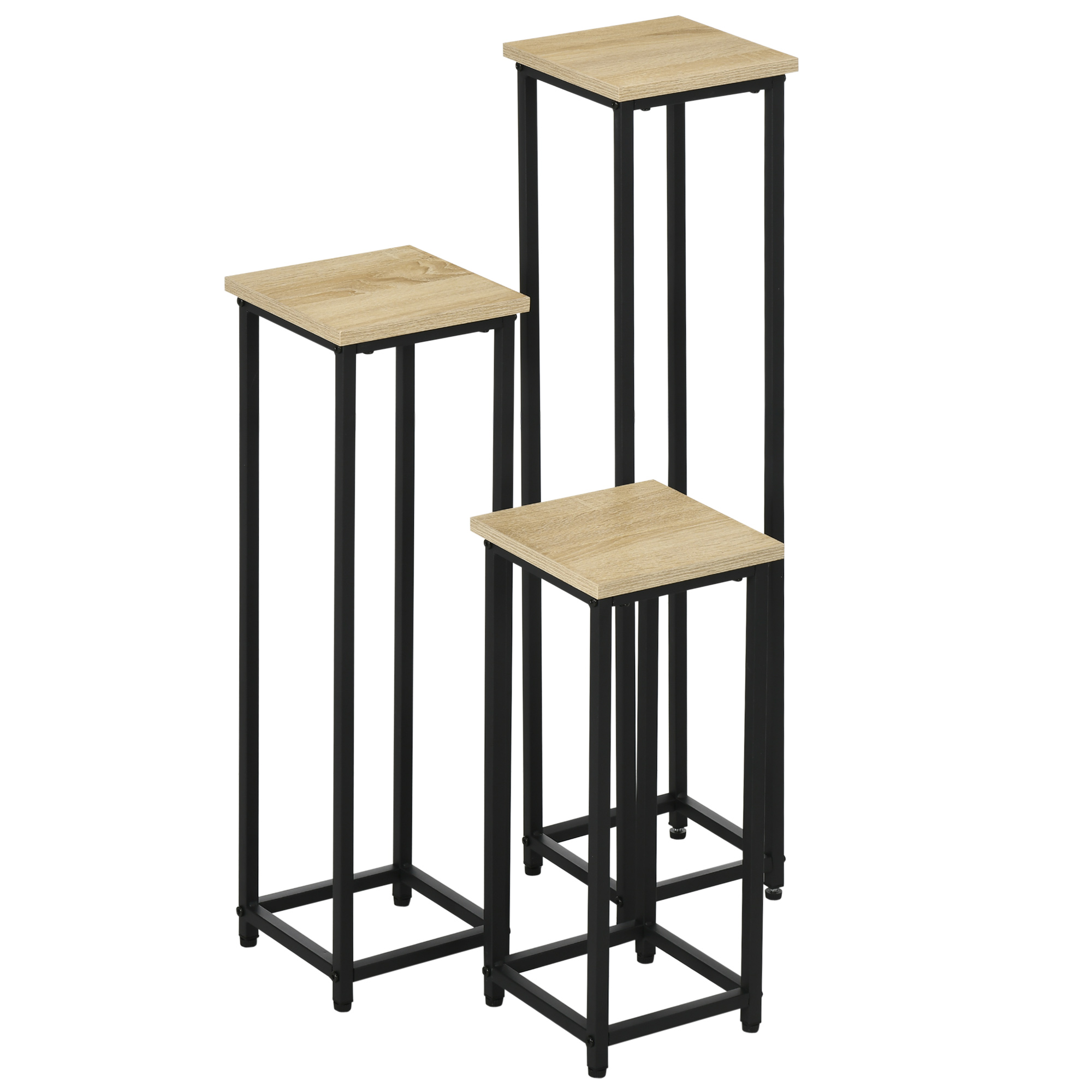 3-teiliges Set Pflanzenständer stapelbar platzsparend 21 cm x 21 cm x 50/70/90 cm Stahl Braun + Schwarz