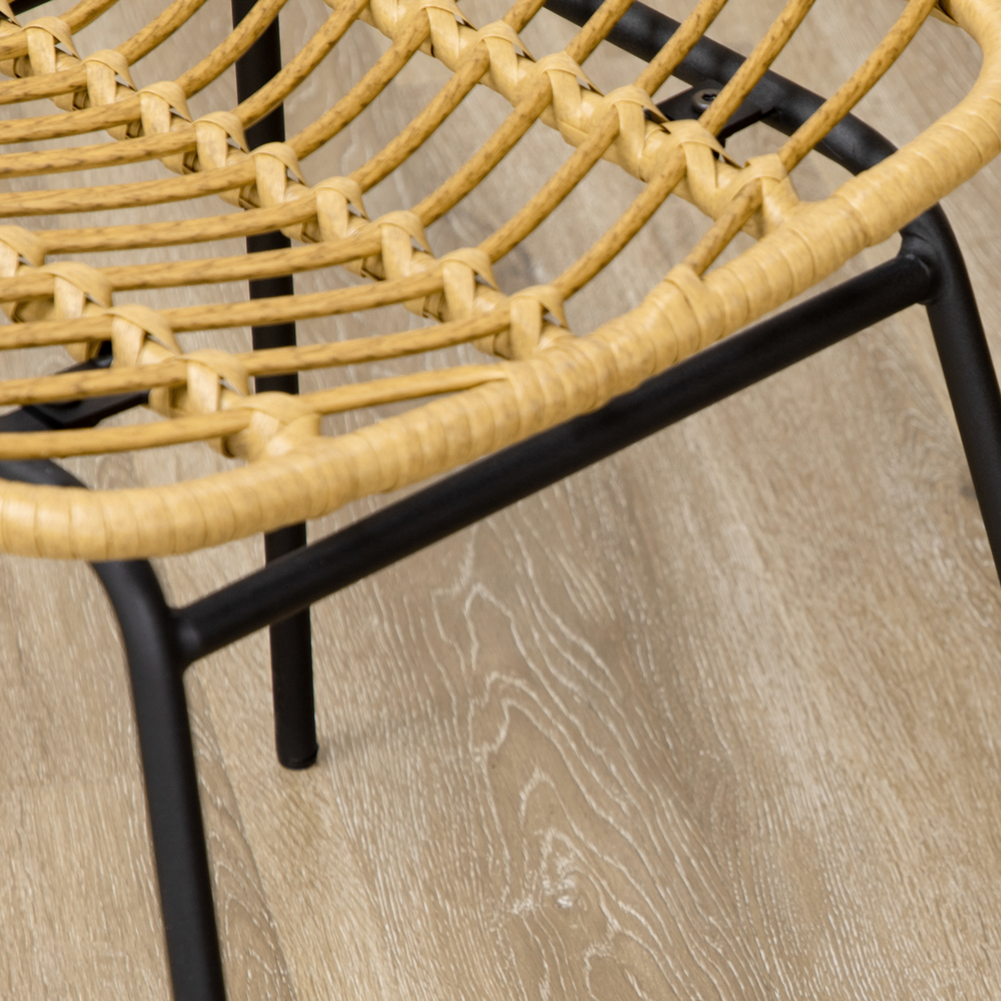 2er-Set Esszimmerstühle im Boho-Stil, Akzentstuhl, PE-Rattan, 44 cm x 58 cm x 85 cm, Natur + Gelb