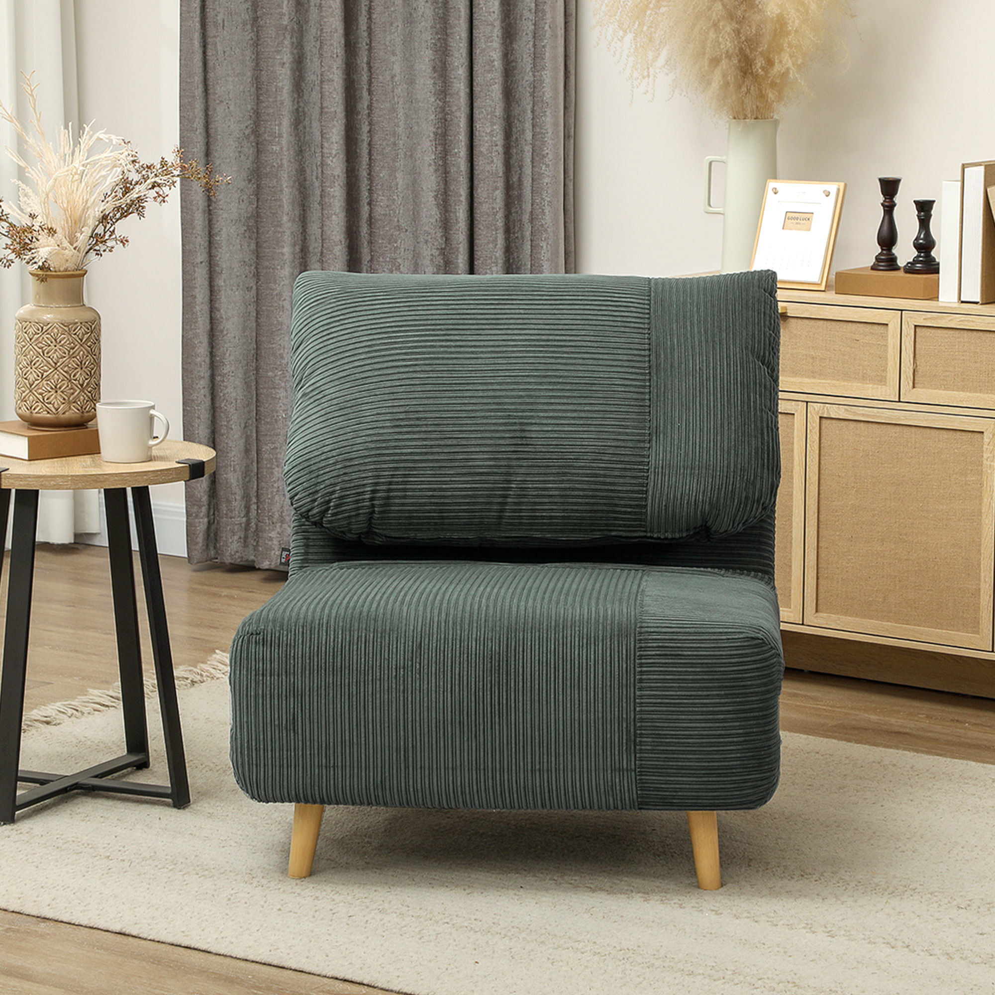 2-in-1 Schlafsessel Gästebett, verstellbare  Kopfstütze Cord-Optik 82 cm x 87 cm x 89 cm Grün