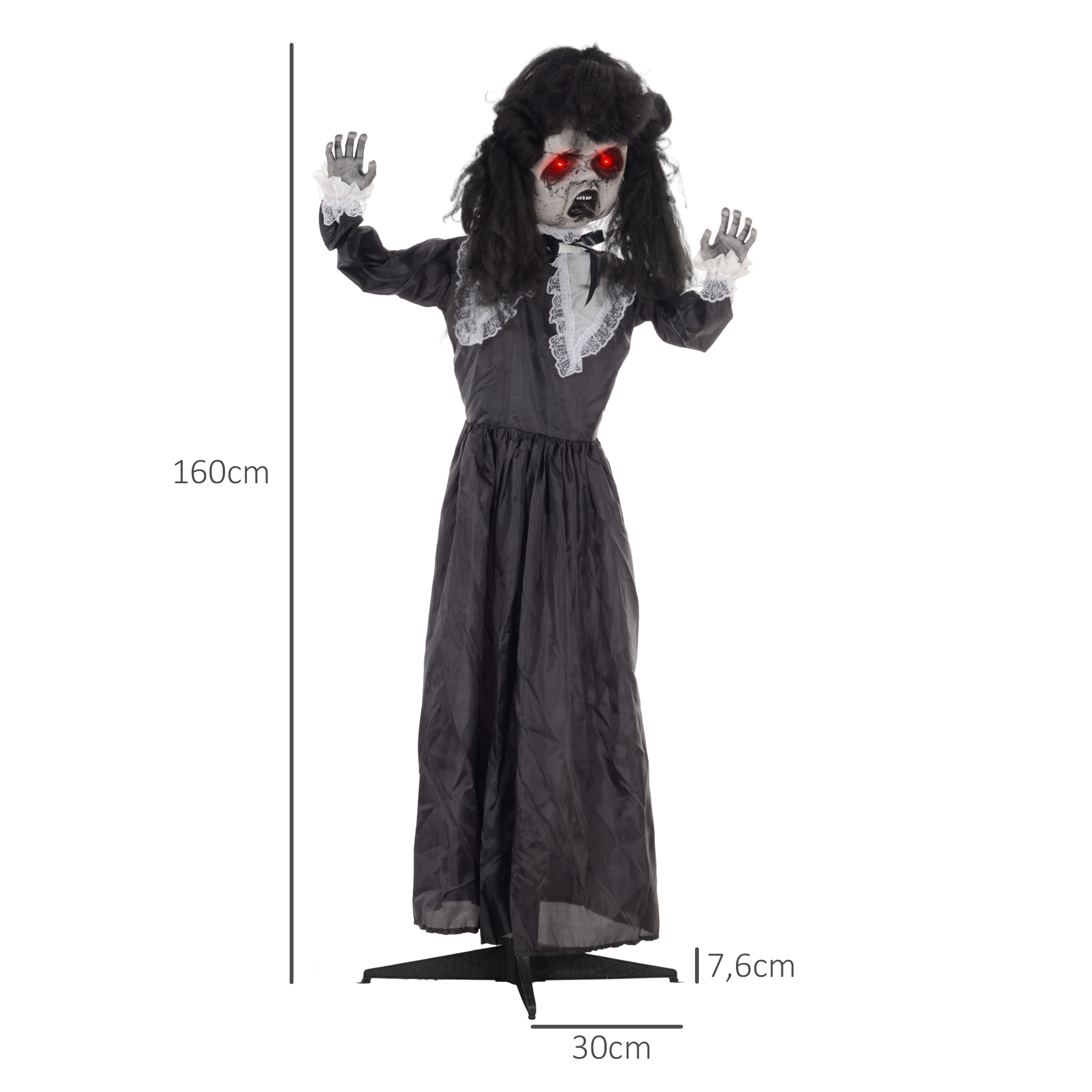 Horrorpuppe, Helloweendeko, gruselige Stimme & Musik, rote Augen, beweglich, 160 cm