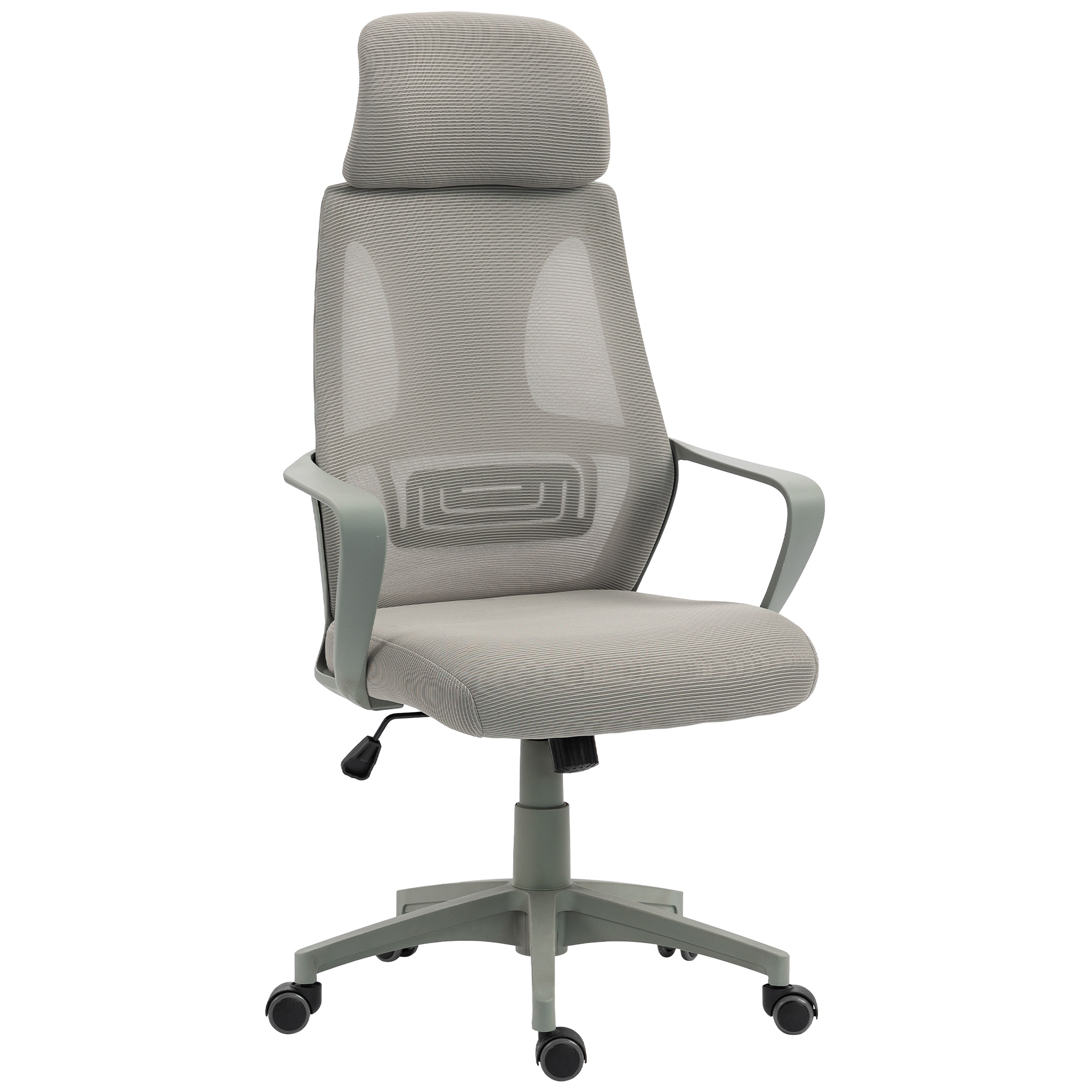 Bürostuhl, Schreibtischstuhl mit Wippfunktion Höhenverstellbarer mit Kopfstütze, Lendenstütze Grau