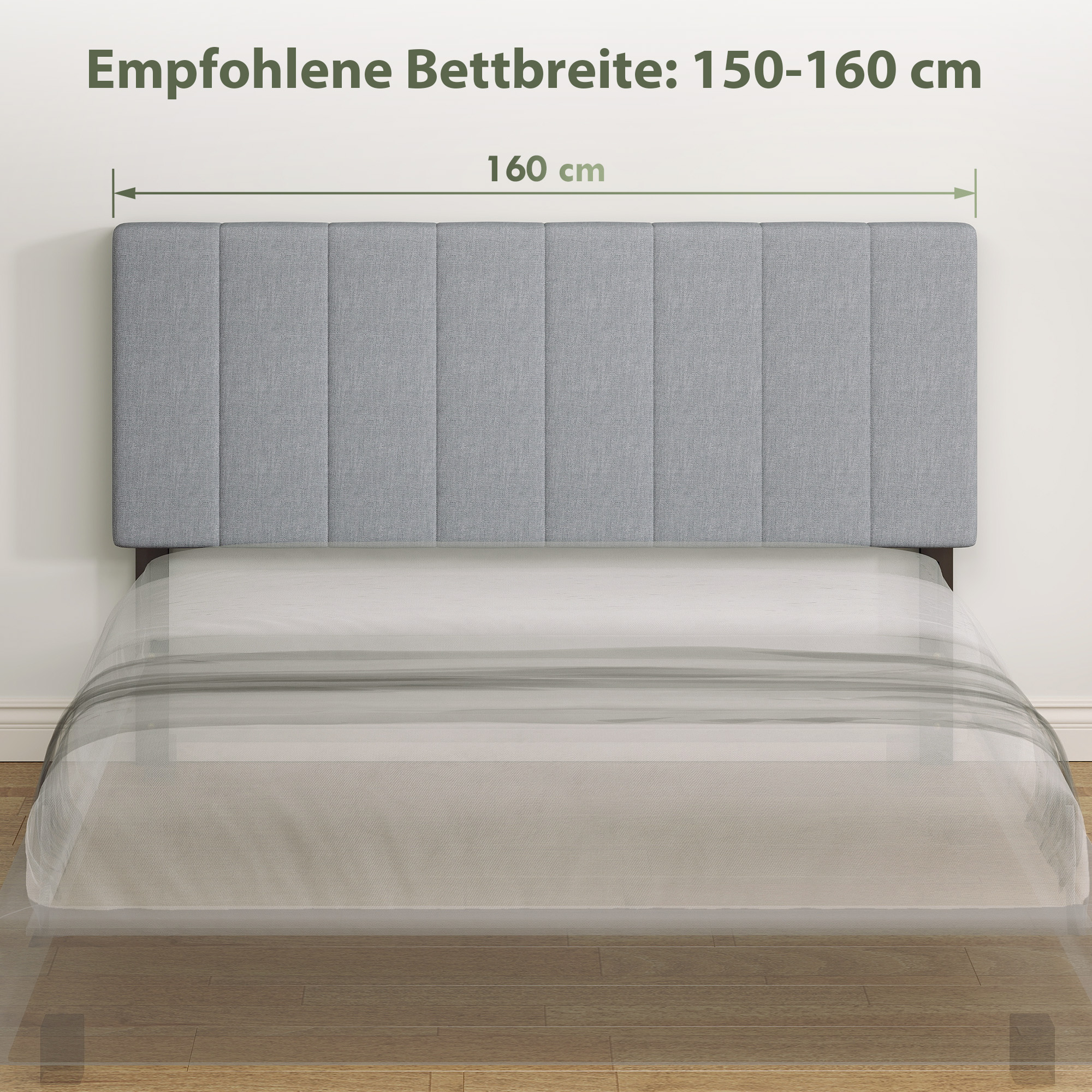 Kopfteil 3-fach höhenverstellbar Bettkopfteil mit Metallbeinen Leinenoptik für Schlafzimmer 160x10x106/116/126 cm Grau