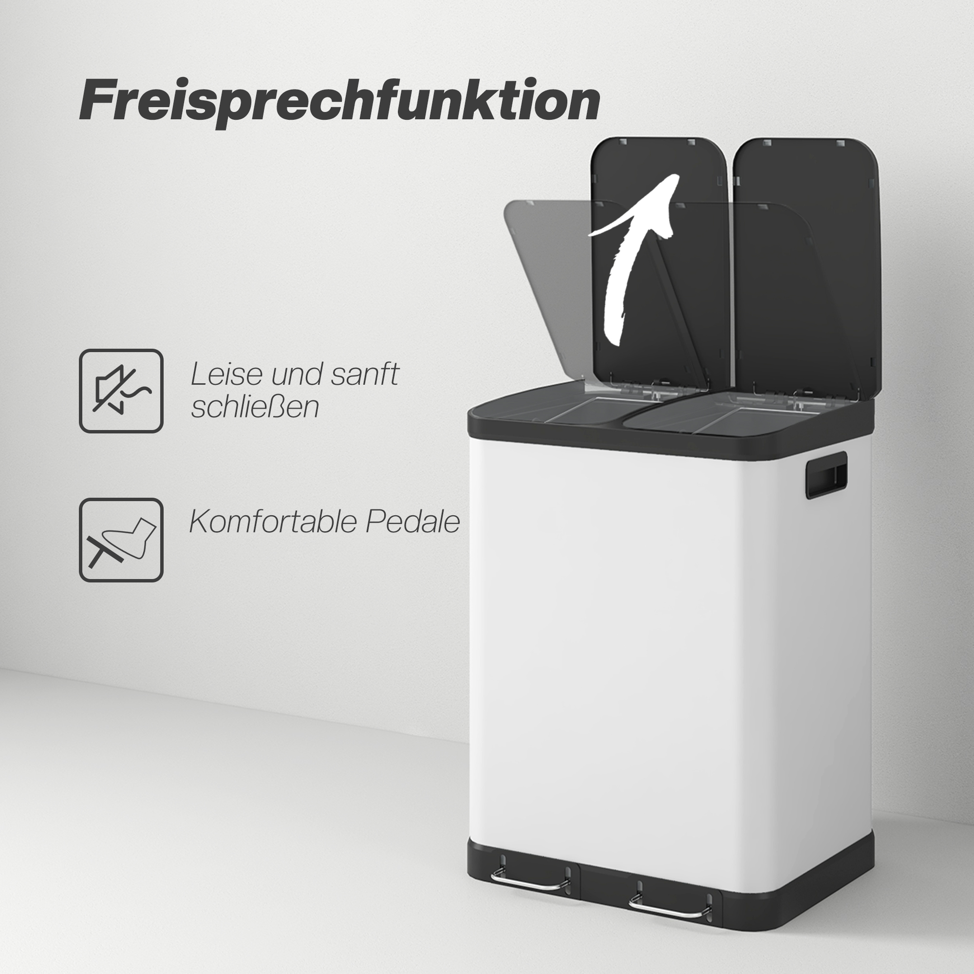 Doppelfach-Mülleimer, 2 x 30l, fingerabdruckresistent, Pedal, herausnehmbare Inneneimer, Grau