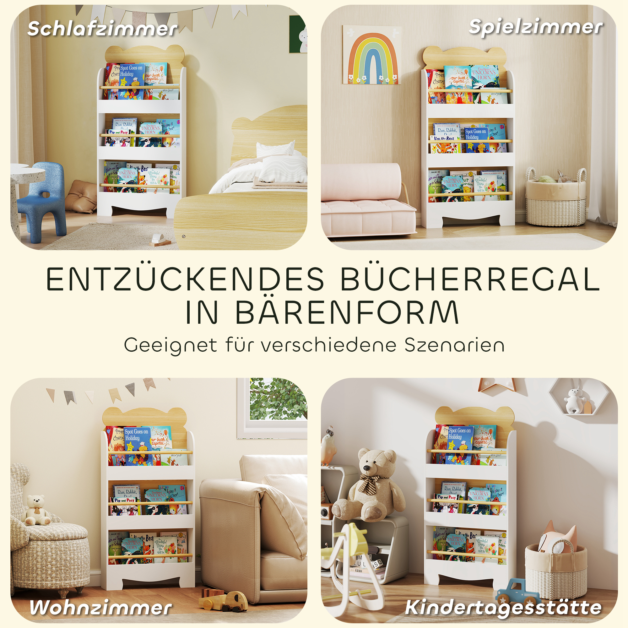 Bücherregal für Kinder Kinderregal mit 3 Ablagen Aufbewahrungsregal aus Holz 55x15x110cm Naturholz