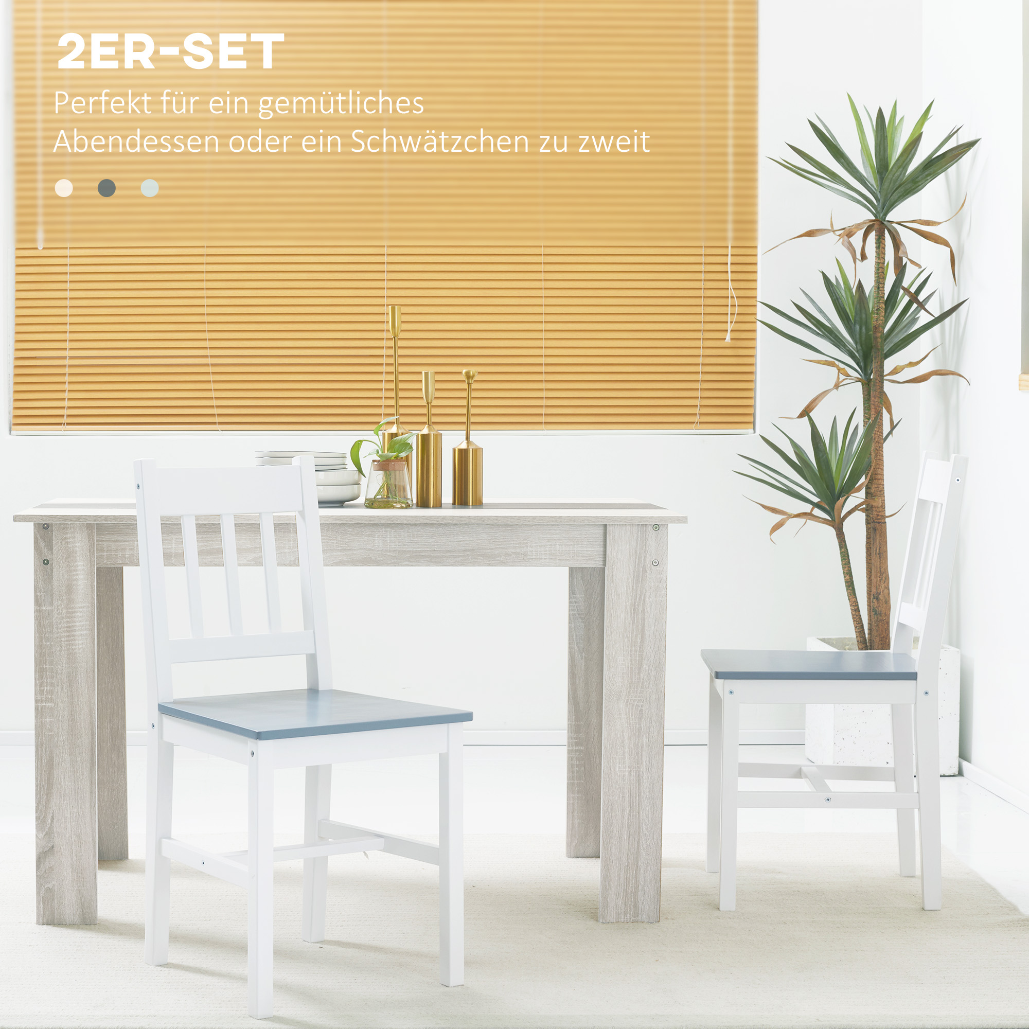 2er-Set Esszimmerstühle Küchenstühle Stühle, Massivholz, 41 cm x 46,5 cm x 85,5 cm, Weiß