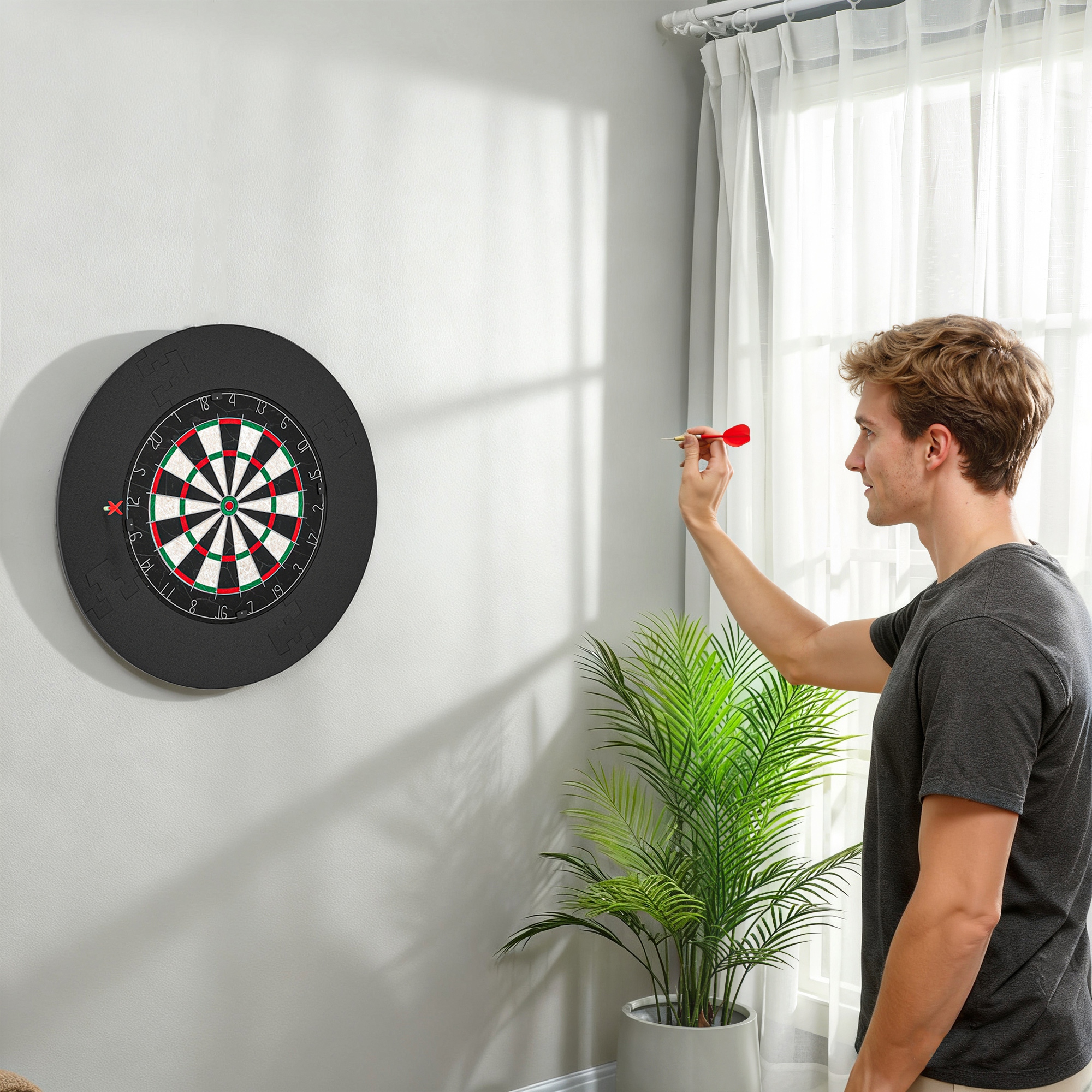 elektronische Dartscheibe Dartboard-Set mit Schutzring, 6 Dartpfeile mit Stahlspitzen, Sisal, Kunststoff, Schwarz