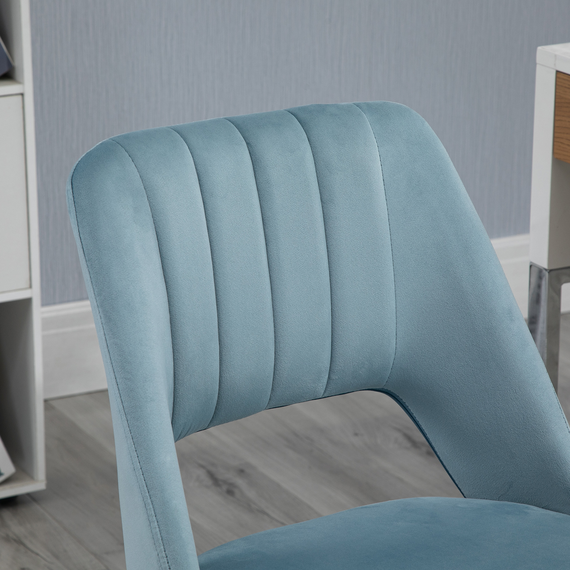 Schreibtischstuhl, Höhenverstellbar Homeoffice Stuhl ohne Armlehne, drehbar Bürostuhl mit Samtoptik, Ergonomisch Schminkstuhl für Schlafzimmer, Arbeitszimmer, Blau
