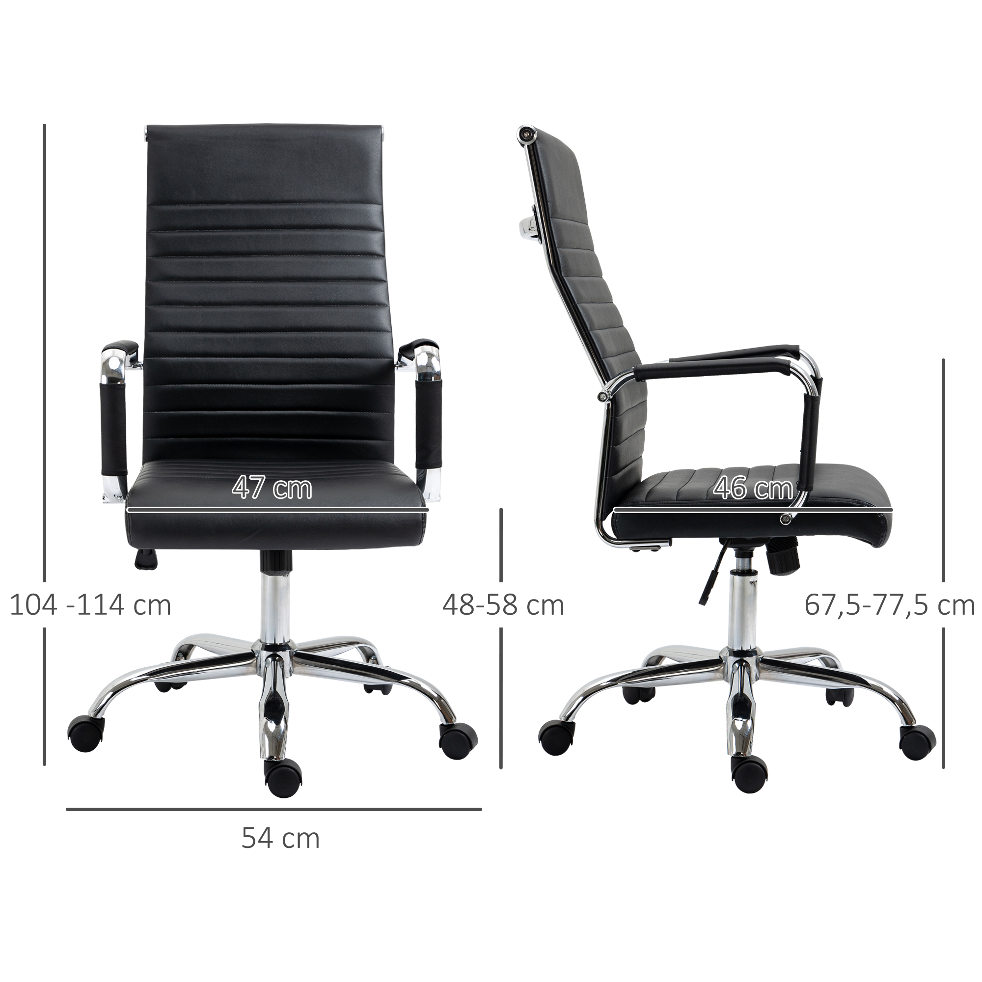 Bürostuhl ergonomischer Schreibtischstuhl mit Wippfunktion Chefsessel höhenverstellbarer Drehstuhl gepolstert Kunstleder Schaumstoff Schwarz 54 x 62 x 104-114 cm
