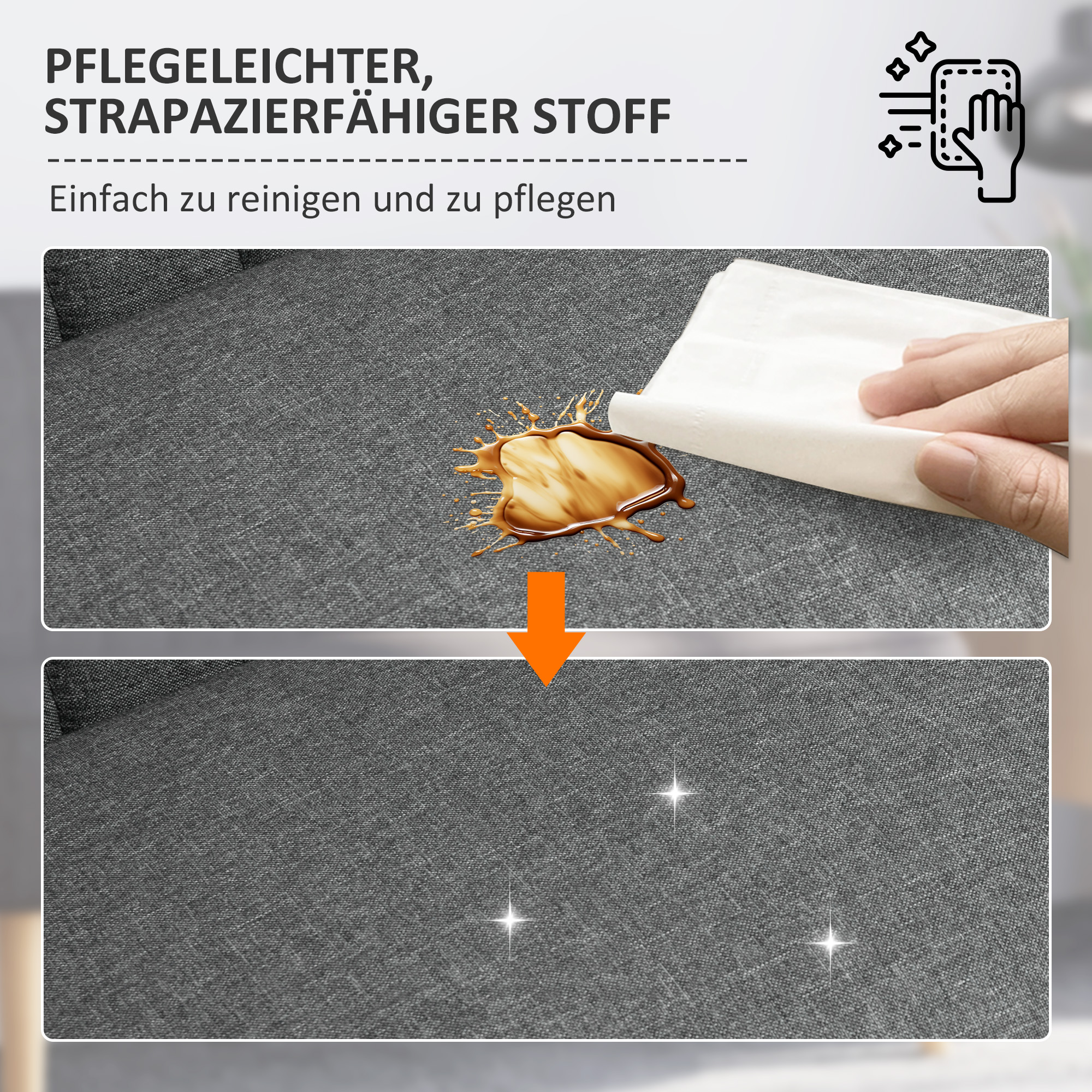 2-Sitzer Sofa, weiche Polsterung, pflegeleichter Bezug, bis 150 kg, 117 x 56,5 x 77 cm, Hellgrau
