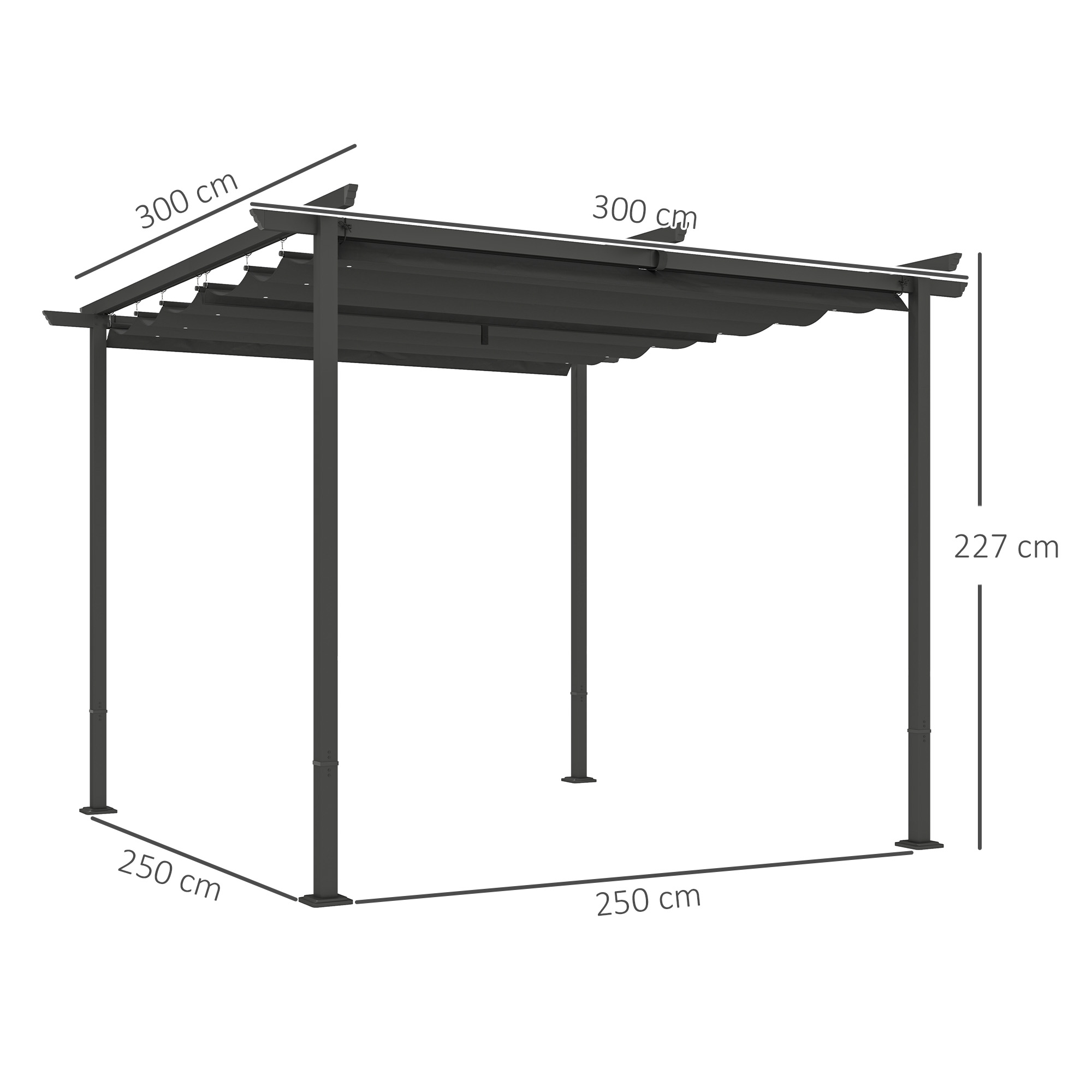 3 x 3 m Garten-Pergola mit verstellbarem Dach, Metallrahmen, UPF30+ Schutz, Sonnendach für Veranda, Terrasse, Dunkelgrau