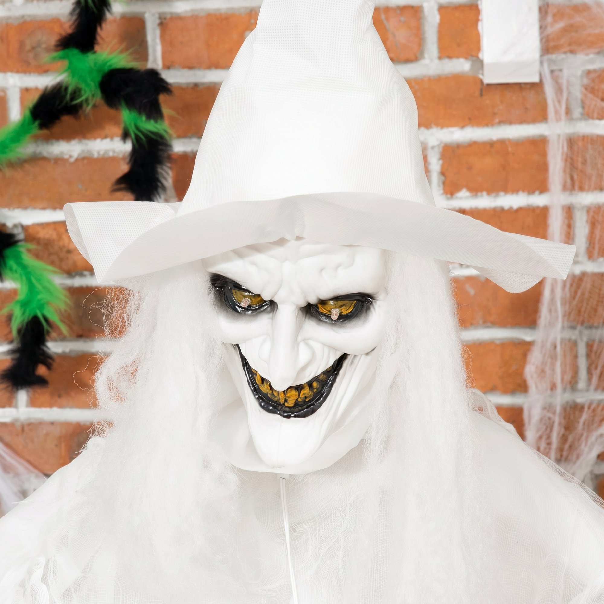 189 cm Weiße Hexe mit Kürbiskopf, lebensgroße Halloween-Außendekoration