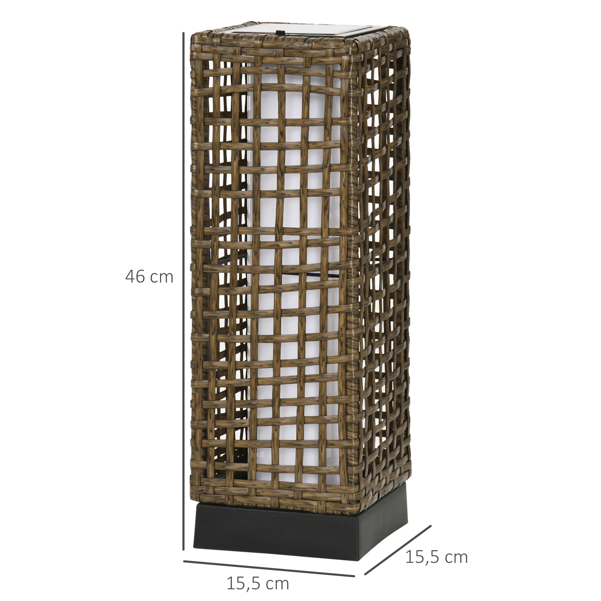 Außenleuchte, Gartenlampe, Solarbetrieb, 8h Leuchtdauer, Einschaltautomatik, Rattanoptik, 15,5 x 15,5 x 46 cm