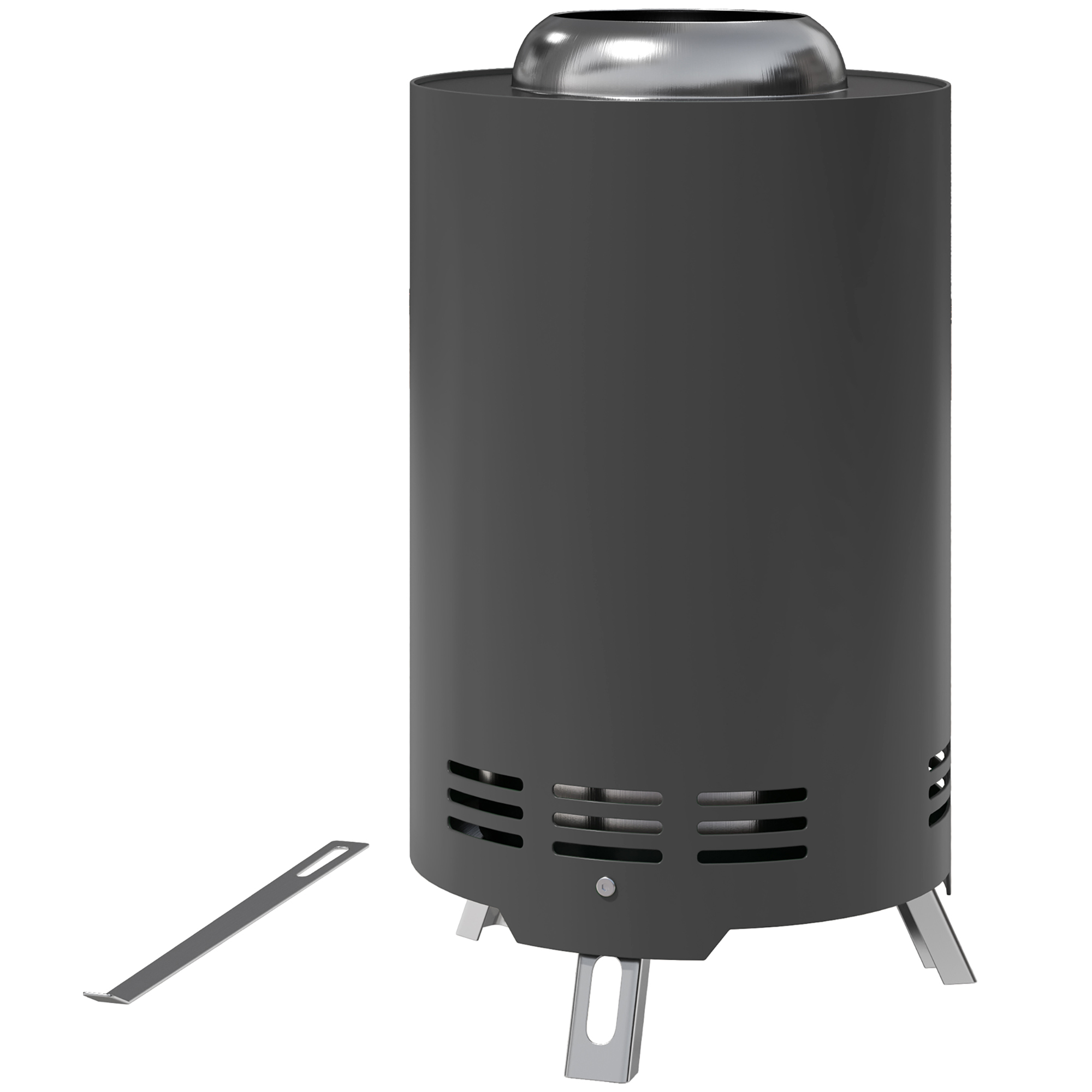 Feuerschale Ø16x25cm aus Edelstahl Feuerstelle mit Schürhaken Rauchfreie Feuerschalen Grau