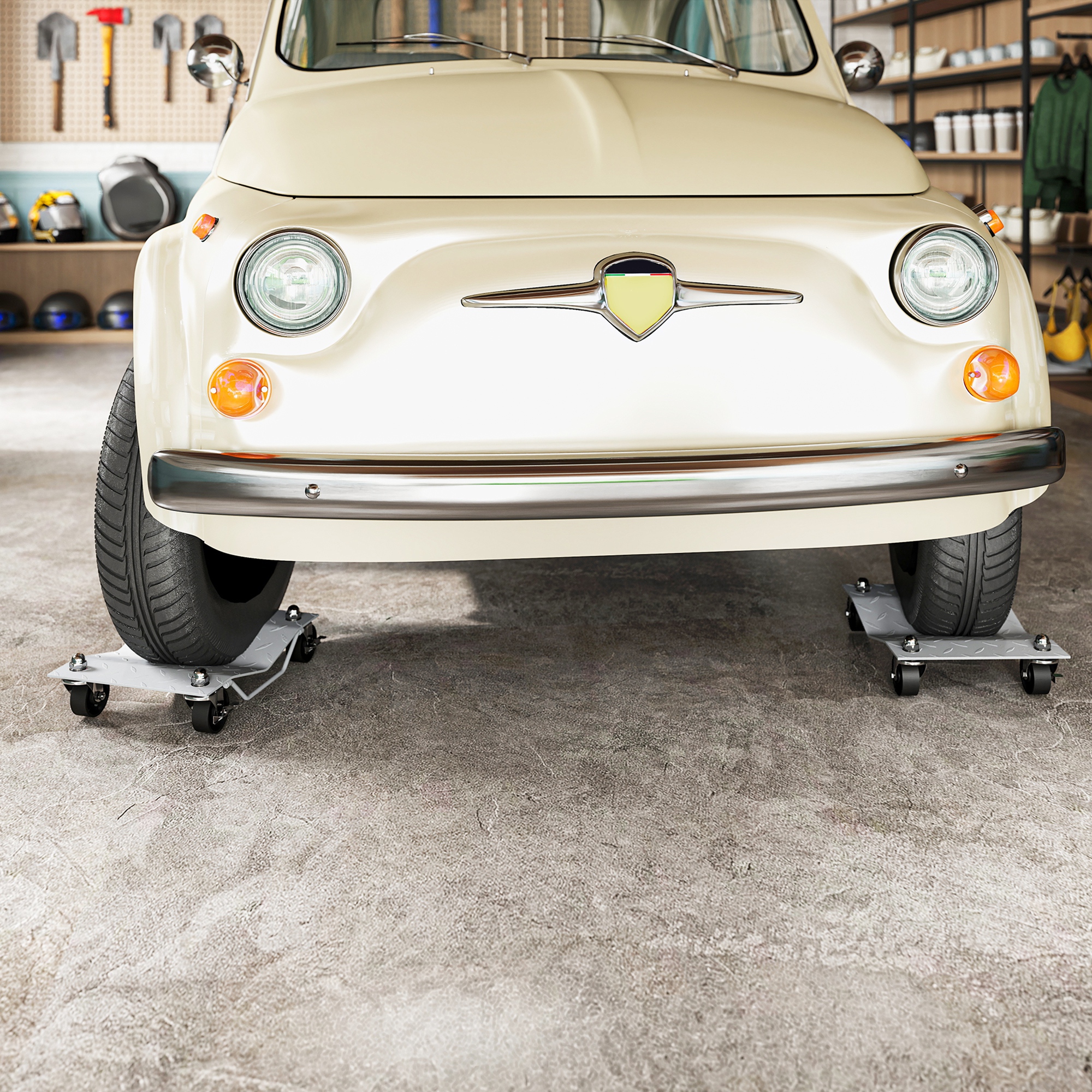 Rangierheber 2 Stücke Rangierhilfe Reifenwechsel Wagenheber mit 4 Rollen für Auto PKW Grau 40,5L x 30B x 13,5H cm