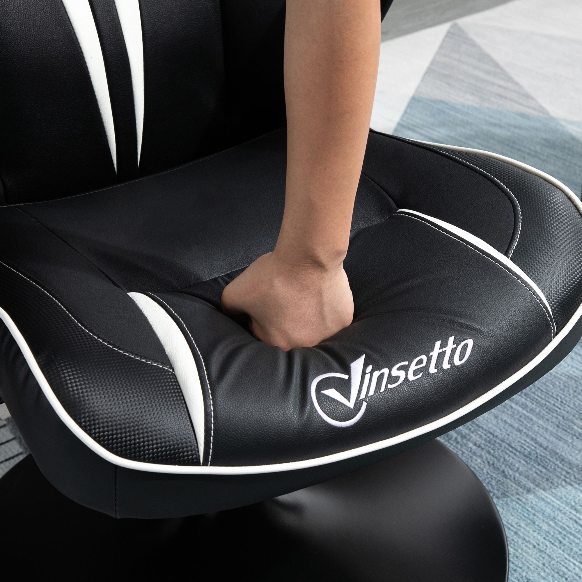 Gaming Stuhl ergonomischer Computerstuhl mit Wippfunktion Drehstuhl höhenverstellbar Stahl Schwarz+Weiß 67 x 70 x 106-112 cm