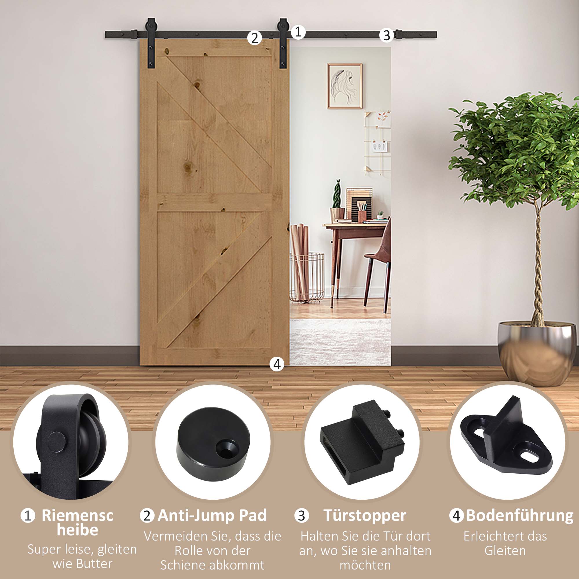 Gleitschienen-Bausatz für Schiebetür, bis 90 kg, Kohlenstoffstahl, 200 cm, Schwarz, inkl. Werkzeuge