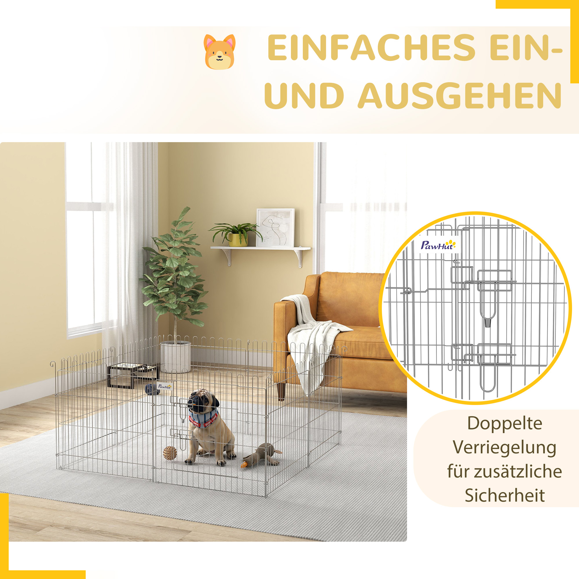 Freilaufgehege Welpenauslauf Welpenzaun Laufstall Welpengitter für Tiere 8-teilig B63 x H60 cm