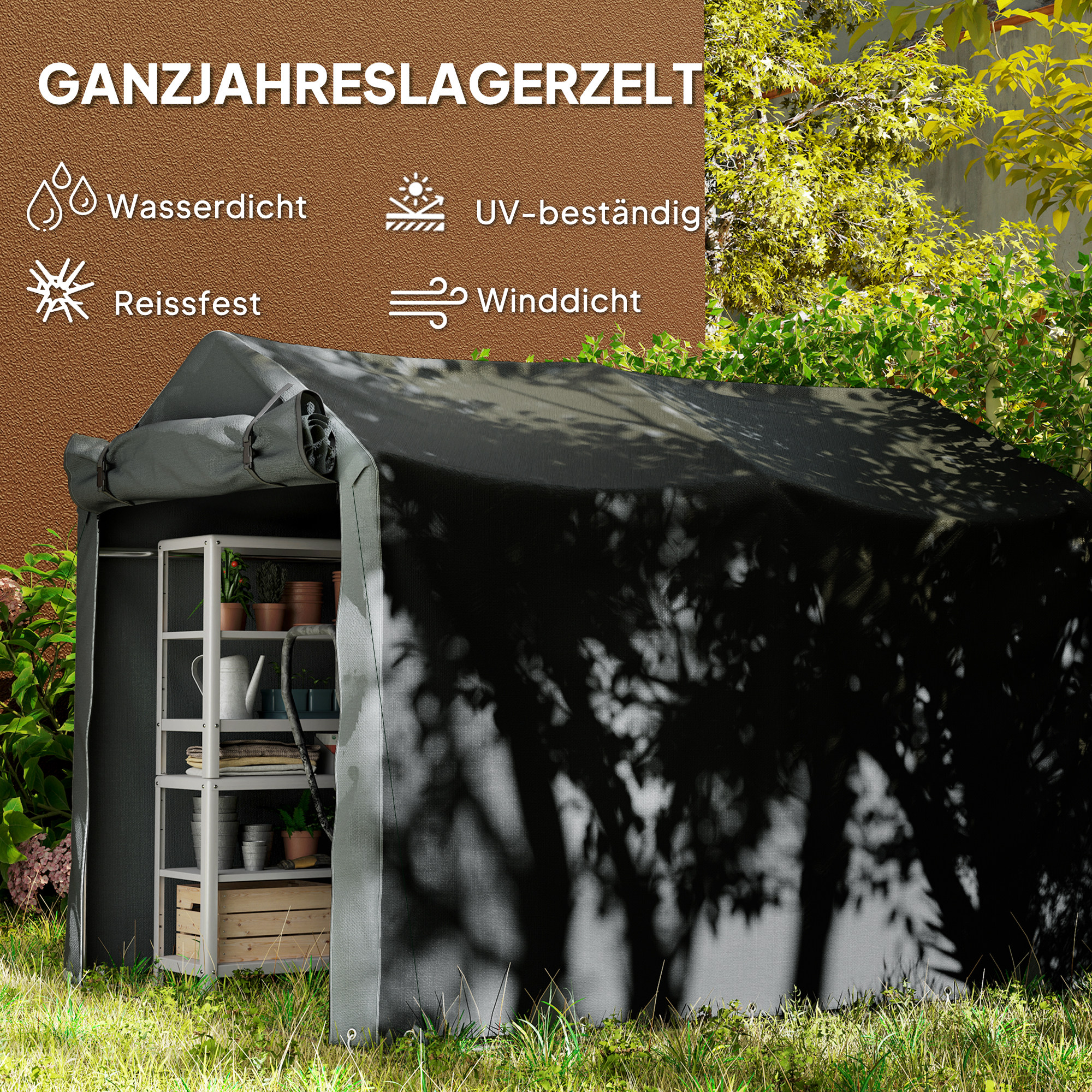Garagenzelt, wasserdicht Zeltgarage mit Tür, UV-beständig 220 x 157 x 165 cm Schwarz