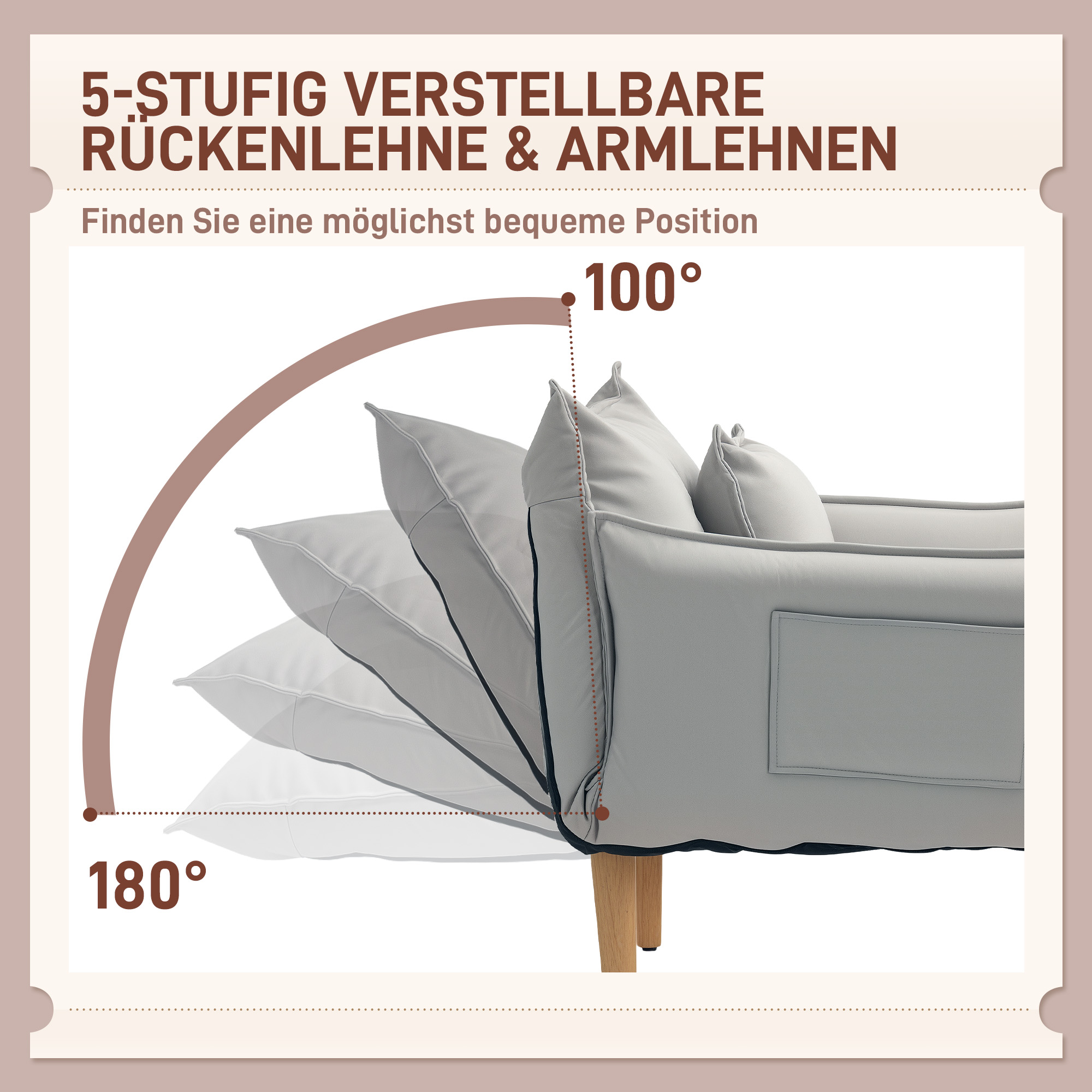 2-in-1 Verstellbarer Loungesessel, Bodensessel mit Kissen, Polstersessel, für Wohnzimmer, Schlafzimmer, Hellgrau