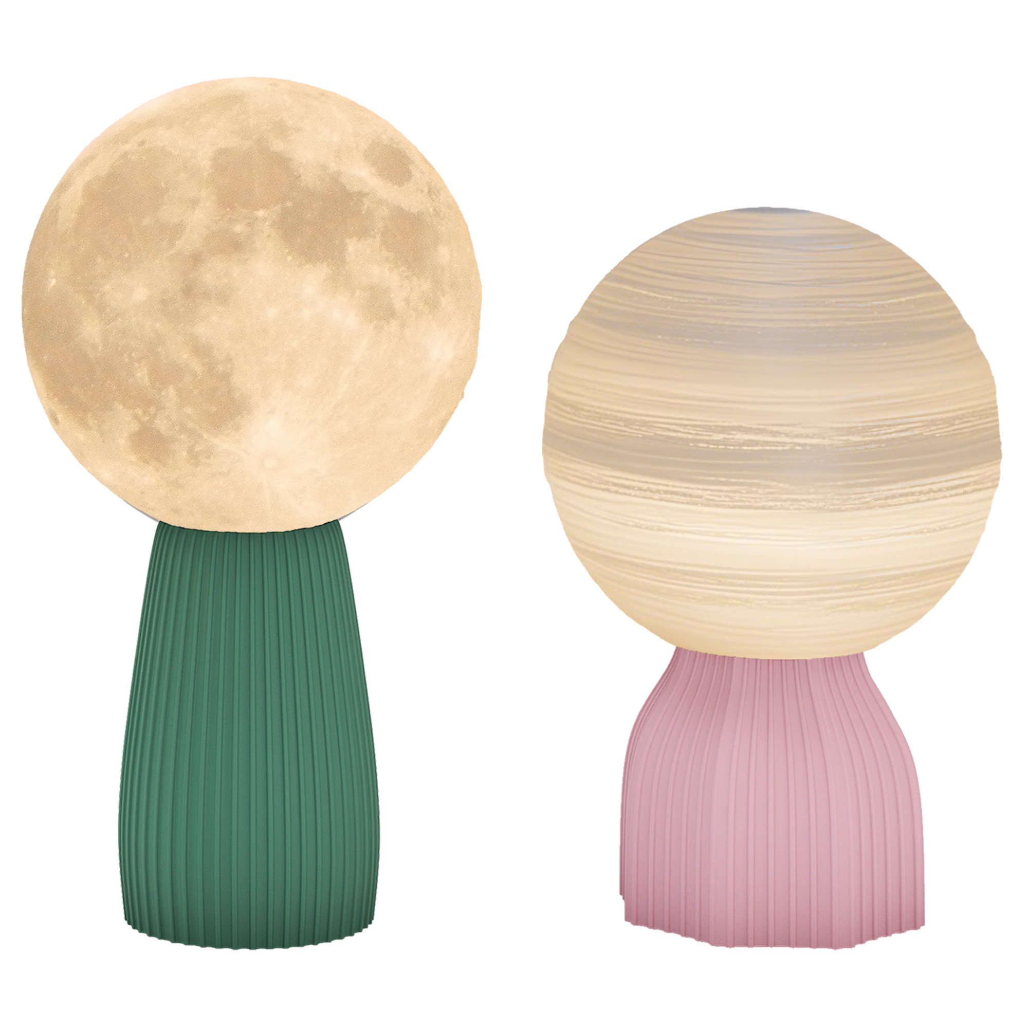 Tischlampen-Set in Planeten-Optik, 3-farbig, USB, Kunststoff, Weiß