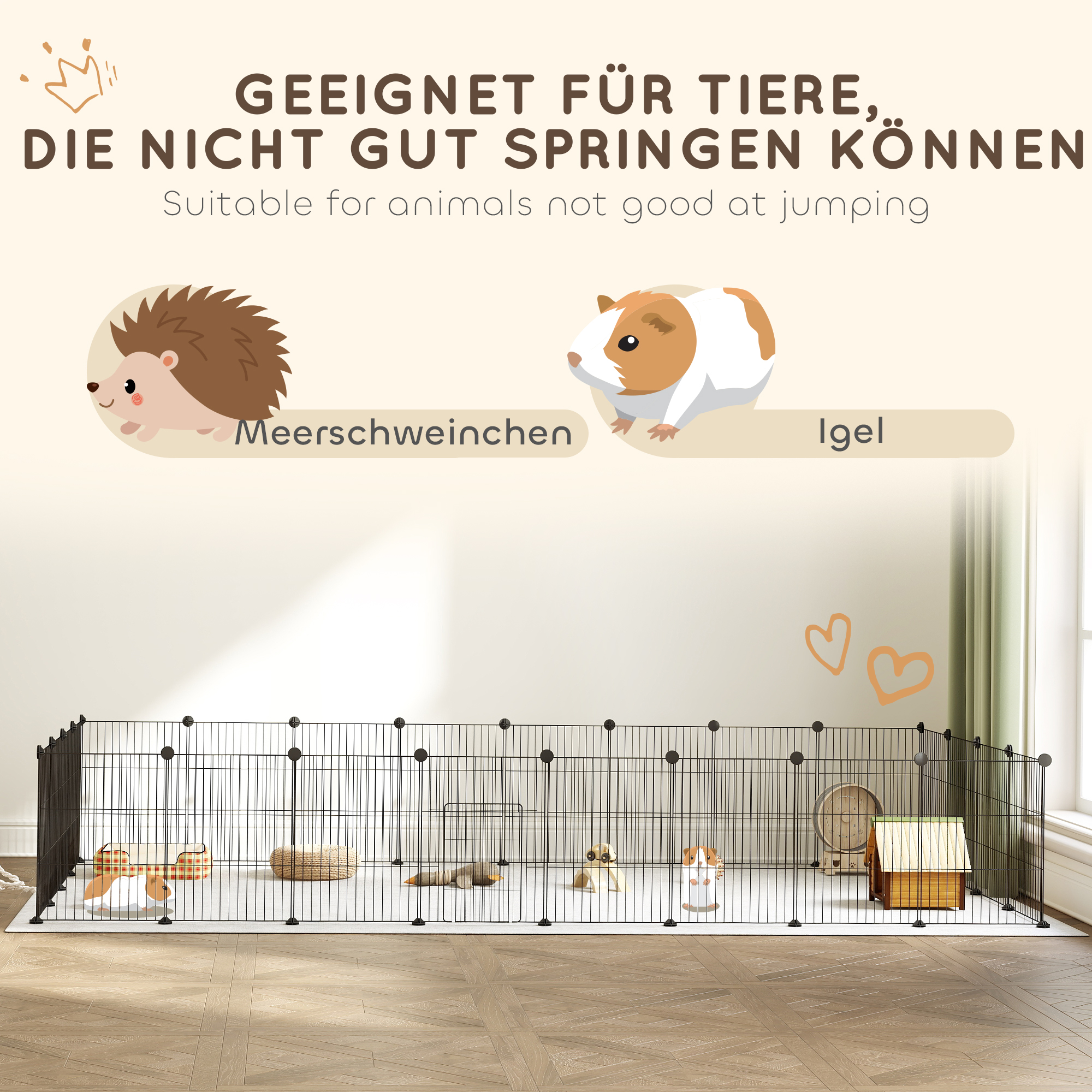 Kleintierkäfig, Außengehege, modulare Bauweise, 0,72 m² Fläche, Stahl, Schwarz