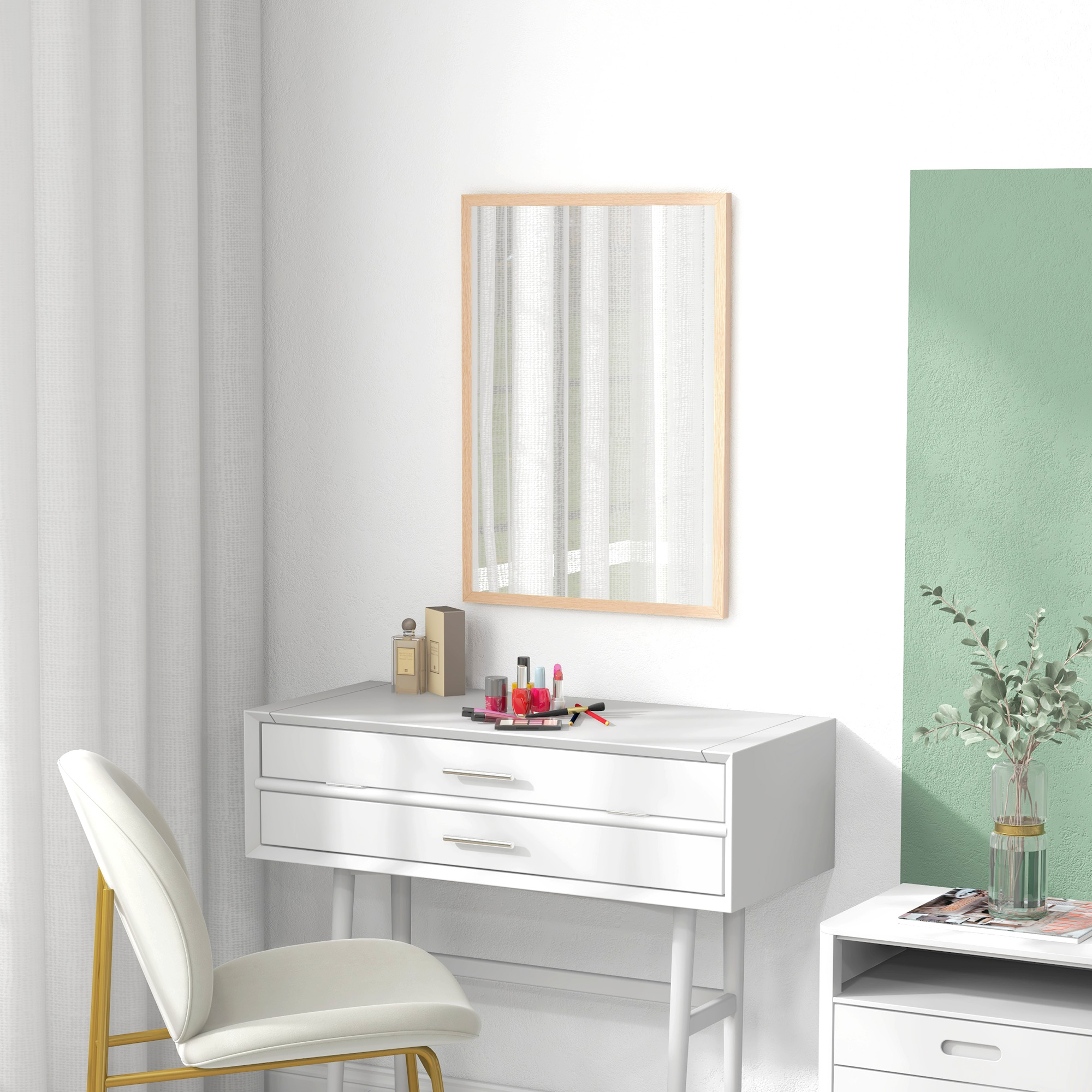 Wandspiegel, 50 x 70 cm, Rahmen in Holzoptik, einfache Montage, inkl. Schrauben