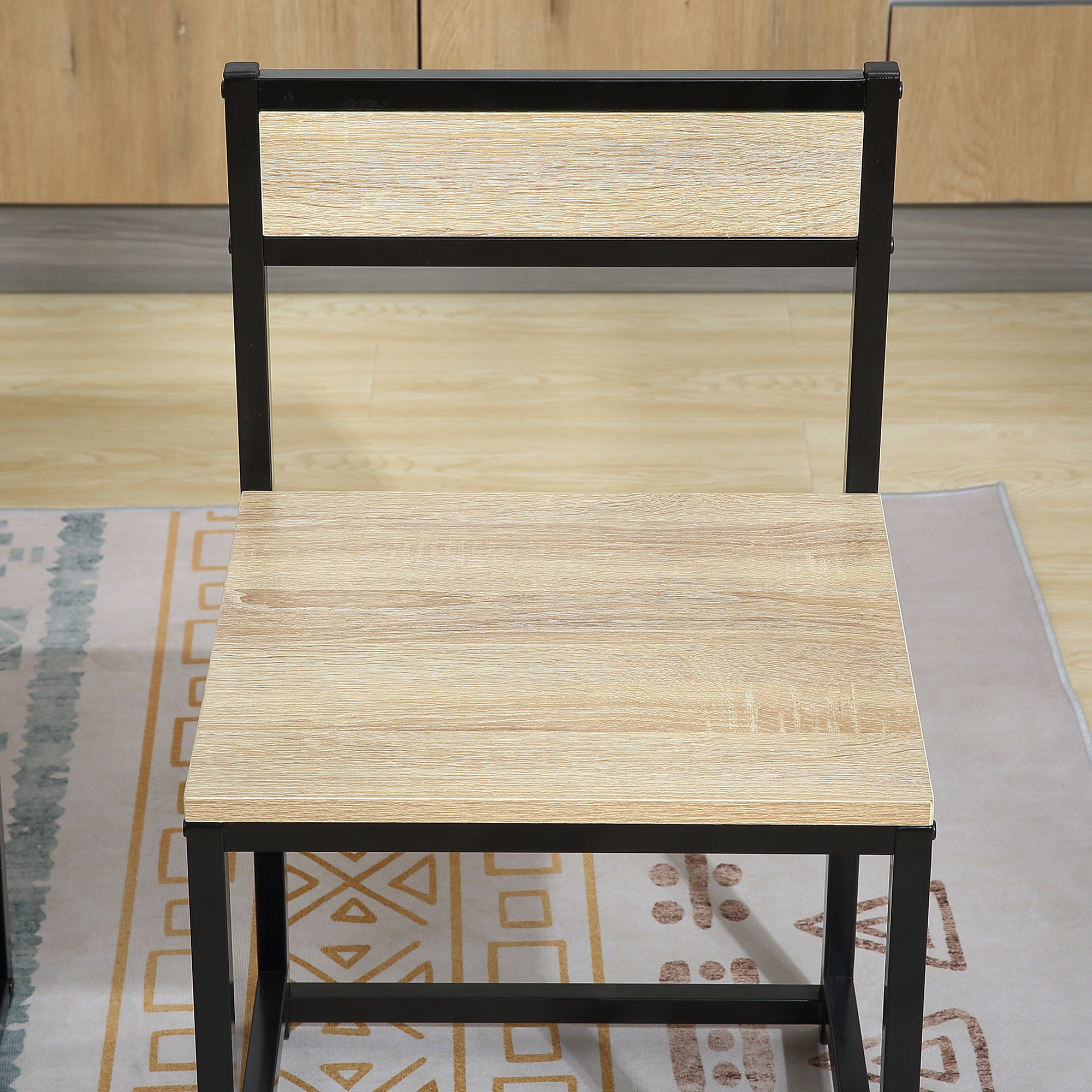 Esstisch-Set mit 2 Stühlen, Kompaktes Set aus Tisch und Stühlen für Esszimmer, Wohnzimmer, Küche, mit Metallrahmen