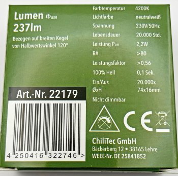 LED-Einbauleuchte "EBL-HV65w", weiß / 2 Watt, 230V, 4200K, 237Lm, neutralweiß