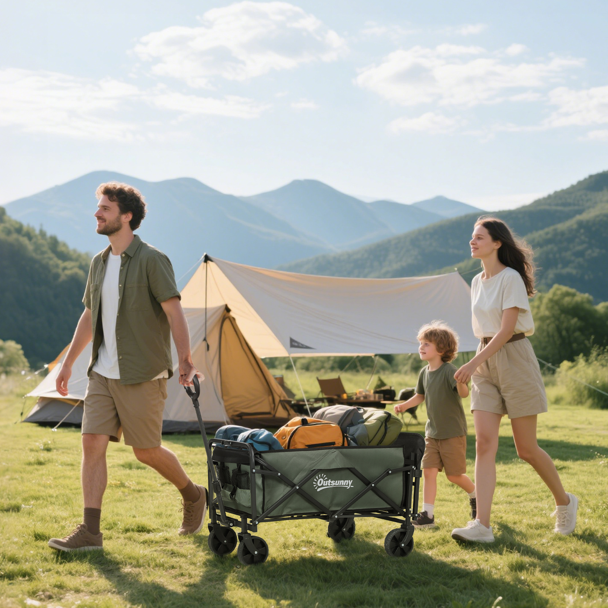 Gartenwagen 90 kg belastbar, klappbar Transportwagen mit herausnehmbare Plane, Griff, Rädern 72 Liter Grün