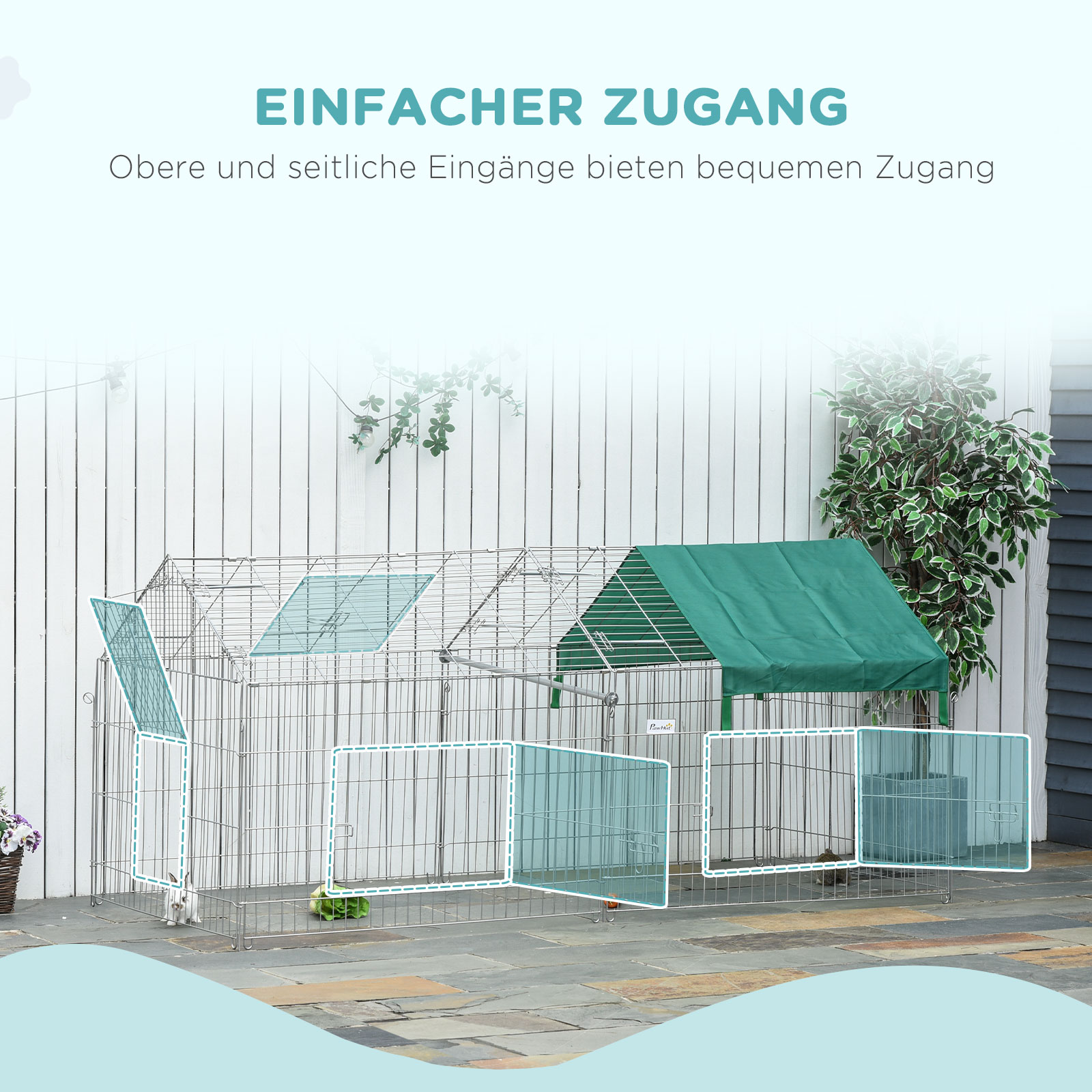 Laufgitter für Kleintiere, Außengehege, 4 Bodenspieße, 220 cm x 103 cm x 103 cm, Schwarz + Grün