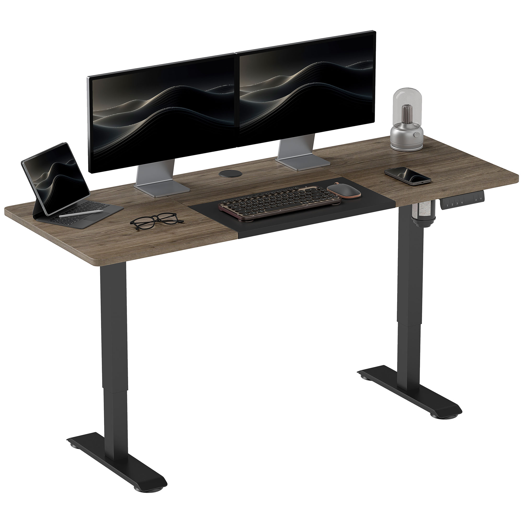 höhenverstellbarer Schreibtisch Elektrisch 140 x 70 cm Computertisch mit 4 Memory-Steuerung, 4 tlg. Tischplatte, Steh-Sitz Tisch mit Anti-Kollision, Überhitzungsschutz Schwarz