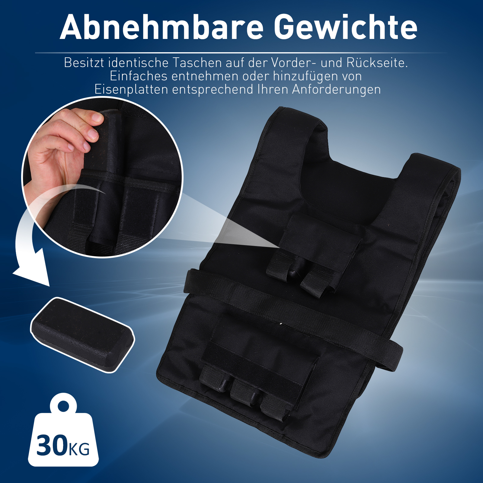 Gewichtsweste 15 KG / 20 KG / 30 KG verstellbare Trainingsweste mit herausnehmenbar Gewichten Laufweste Damen Herren für Muskelaufbau Krafttraining, Laufen, Fitness, Cross Training