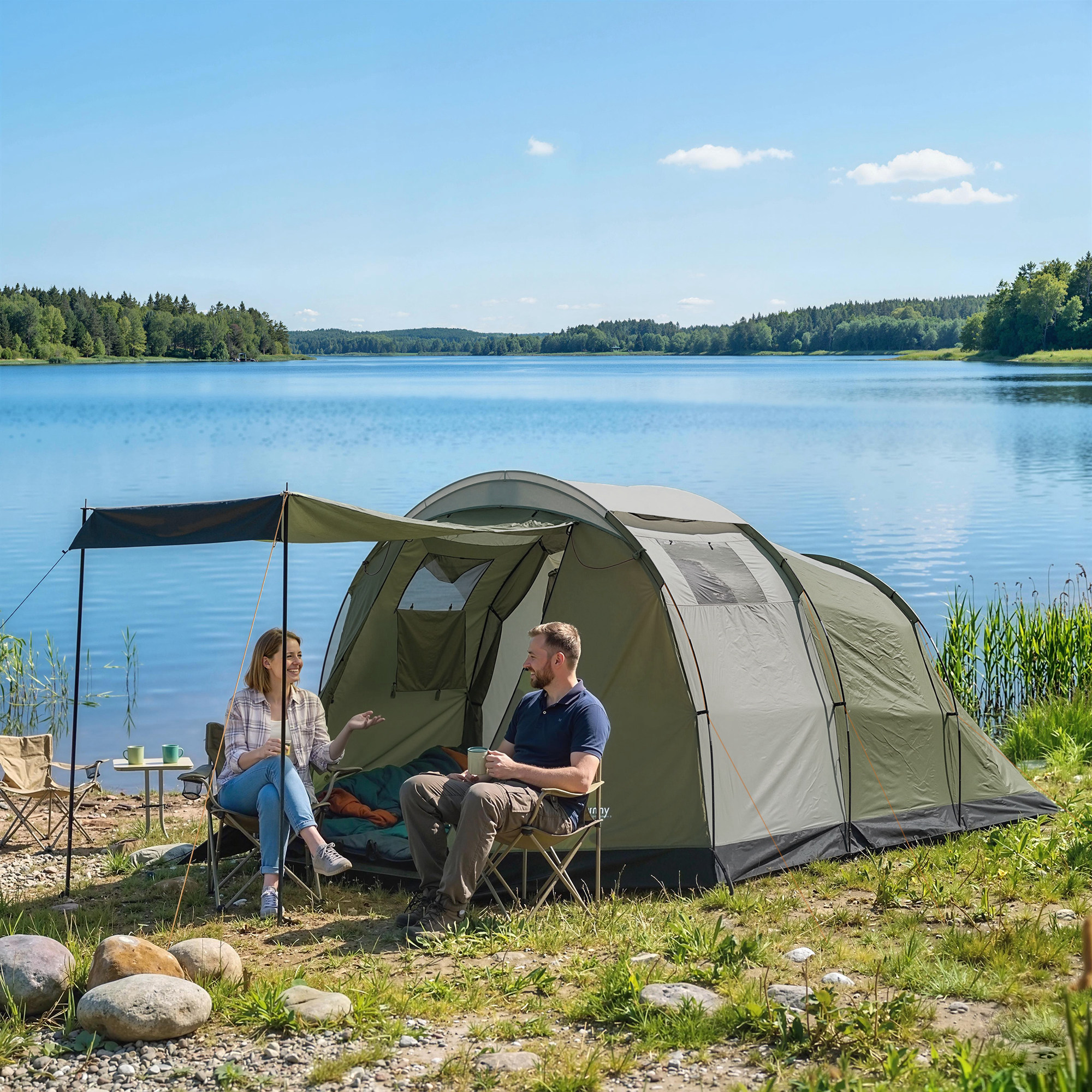 Campingzelt für 3-4 Personen stabil 3000mm wasserdicht Familienzelt mit Schlafkabine Vorraum Wohnbereich Grün