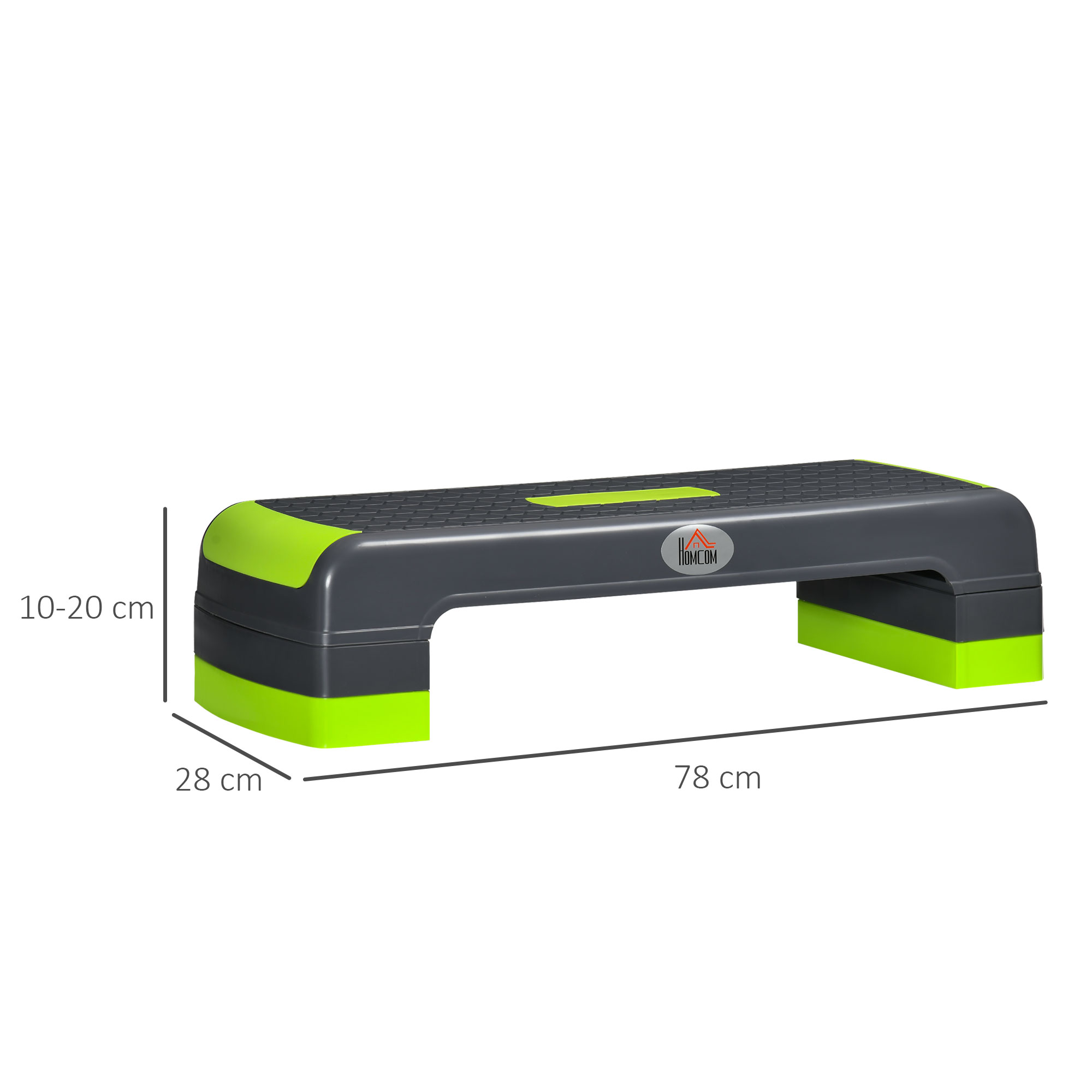 Aerobik-Stepper, 3-stufig höhenverstellbar, bis 150 kg, 78 x 28 x 20 cm, Grau/Grün