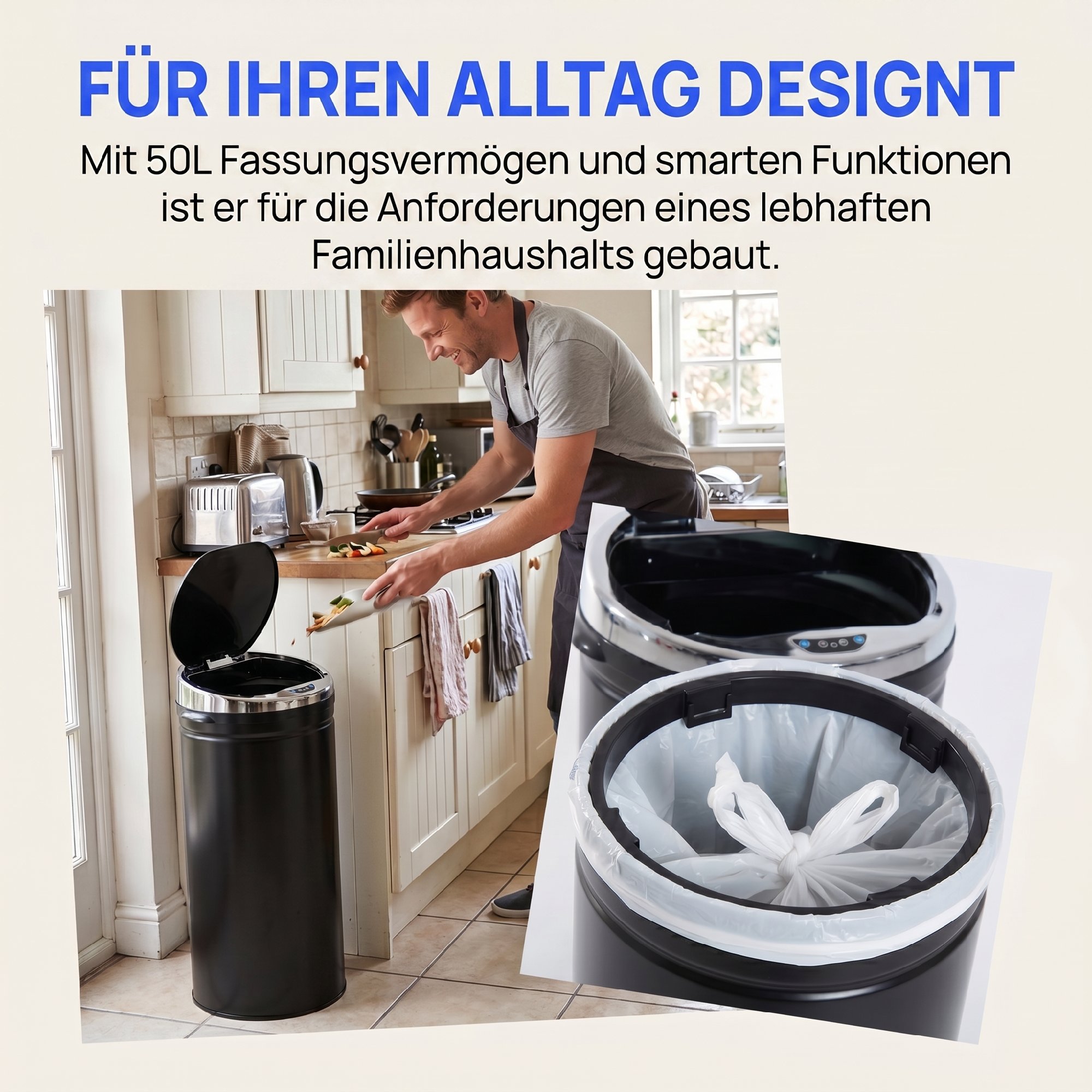 50l Sensor Mülleimer, automatischer Abfalleimer, rostfreier Kücheneimer mit Infrarotsensor, für Küche, Esszimmer