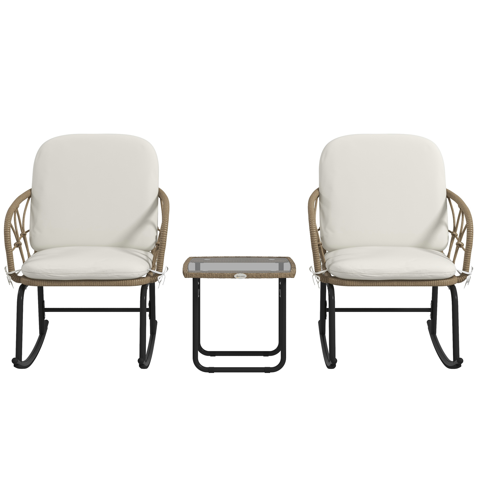 Schaukelstuhlset Schaukelstühle Bistro-Set, Bohostil, PE-Rattan, wetterbeständig, Creme