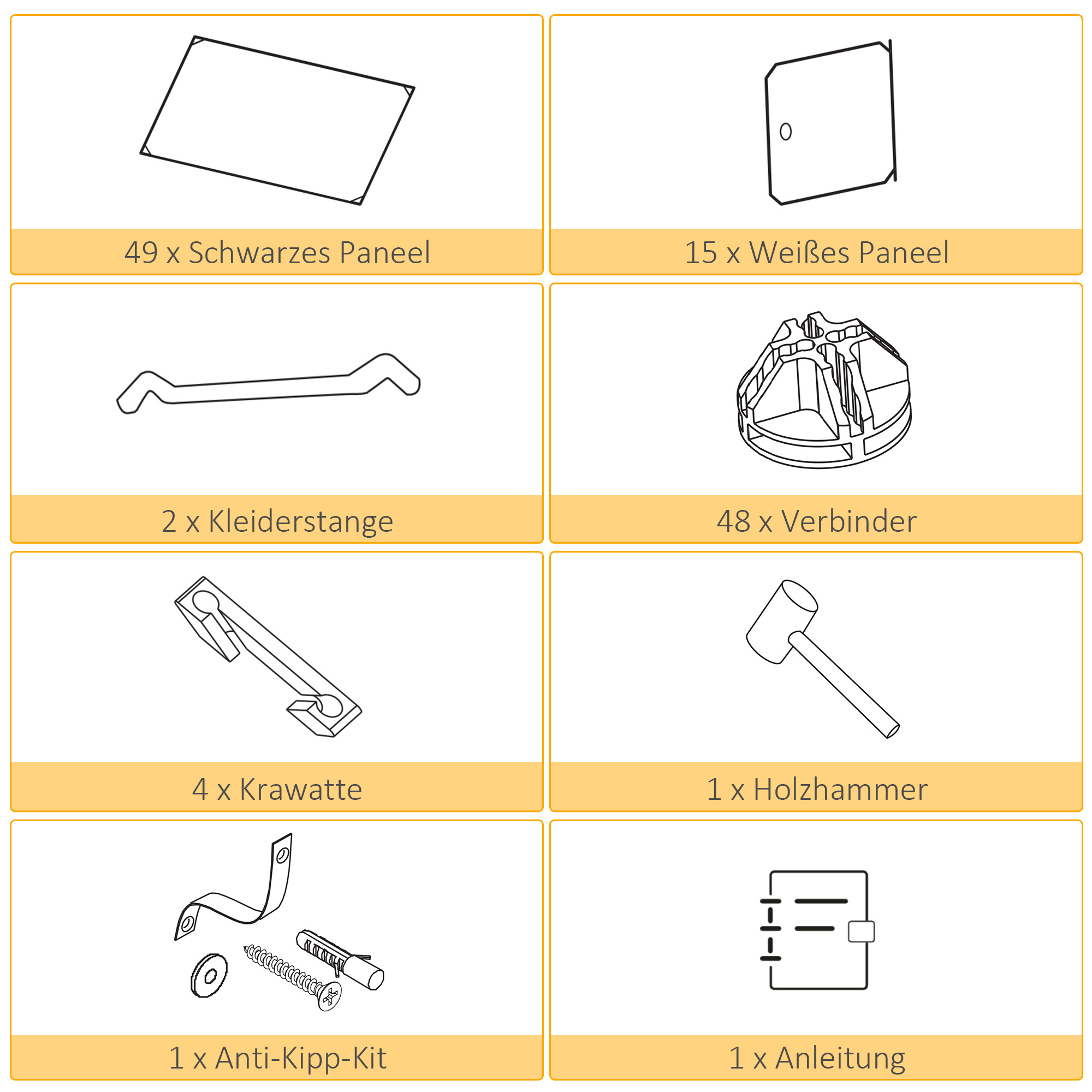 Kleiderschrank im Würfeldesign, 2 große und 9 kleine Würfel, Kunststoff, Metall, 111L x 47B x 183H cm, Schwarz+Weiß