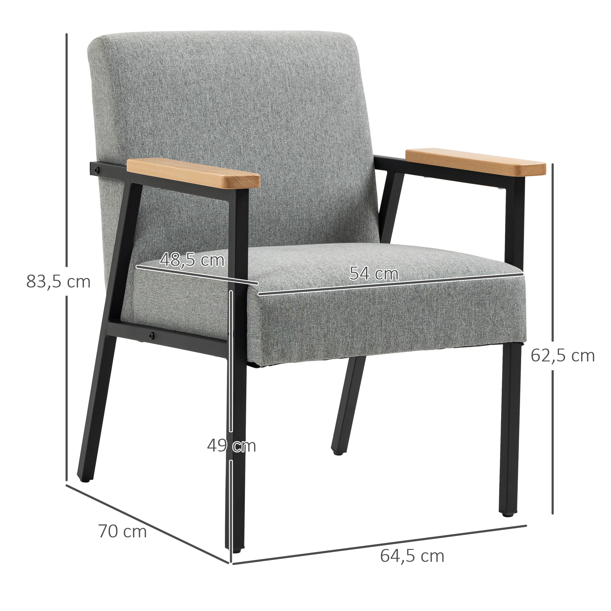 Akzentsessel im Skandidesign, Ruhesessel ,Akzentstuhl, Leinenoptik, Kautschukholz, Grau + Schwarz + Braun