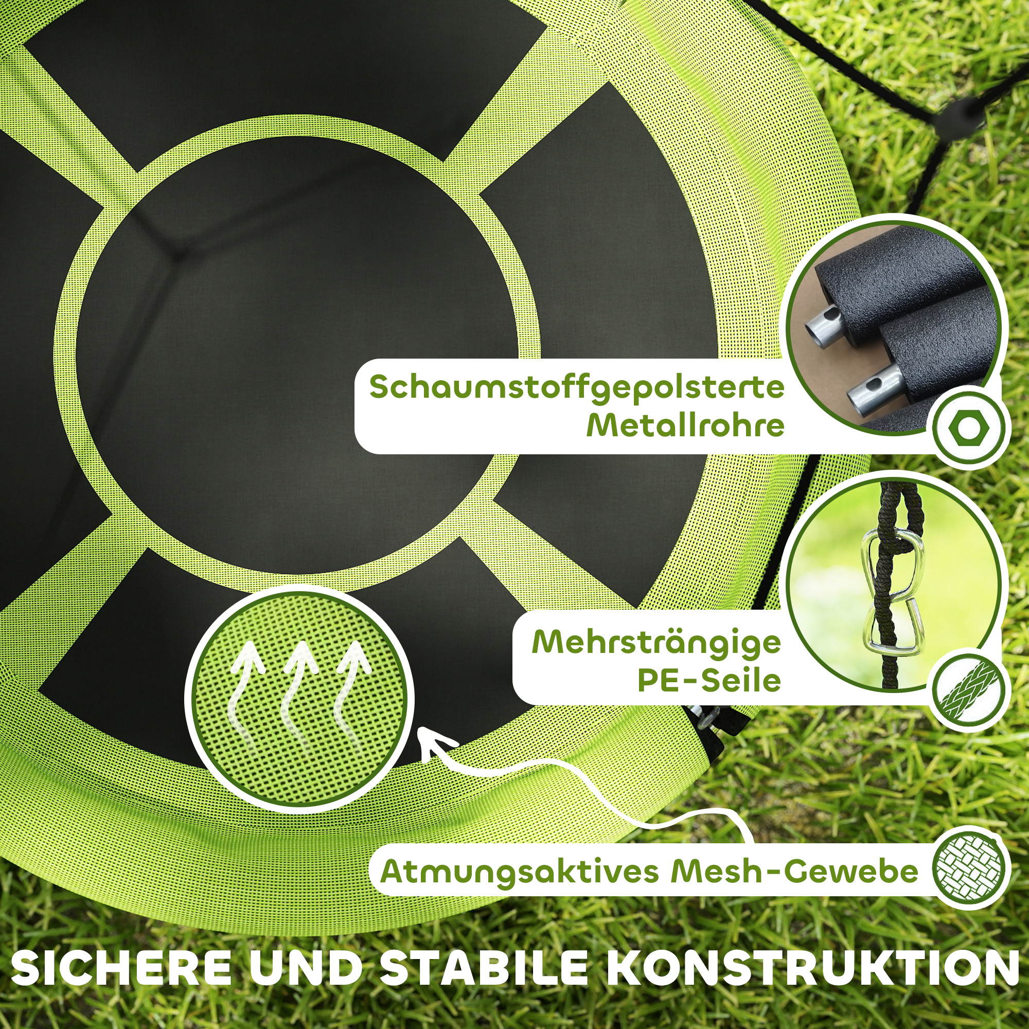 Nestschaukel, Runde Gartenschaukel, 150 kg belastbar, höhenverstellbar, Grün