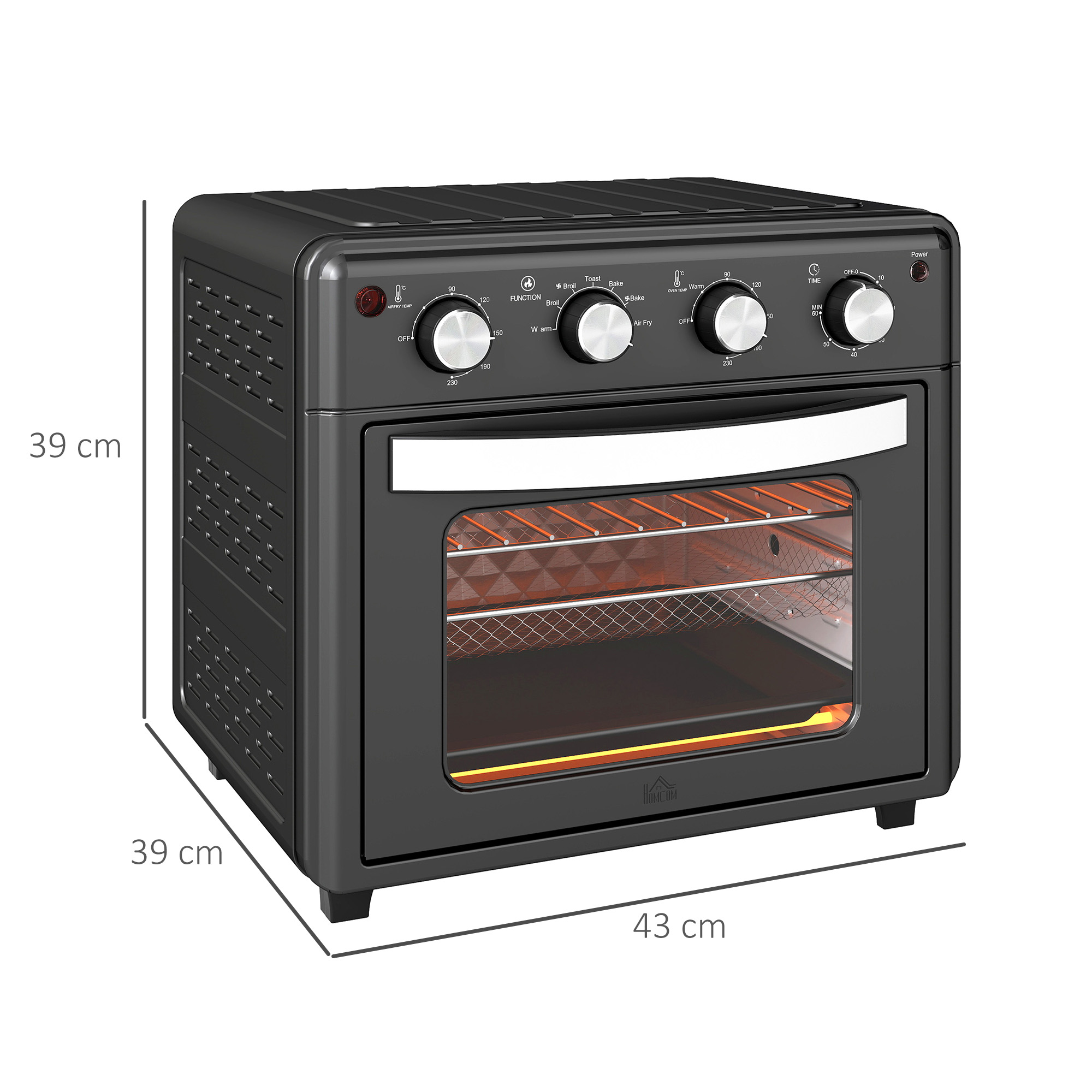 Minibackofen, Heißluftfritteuse, 90-230° C, 7 Programme, Zubehör, Schwarz