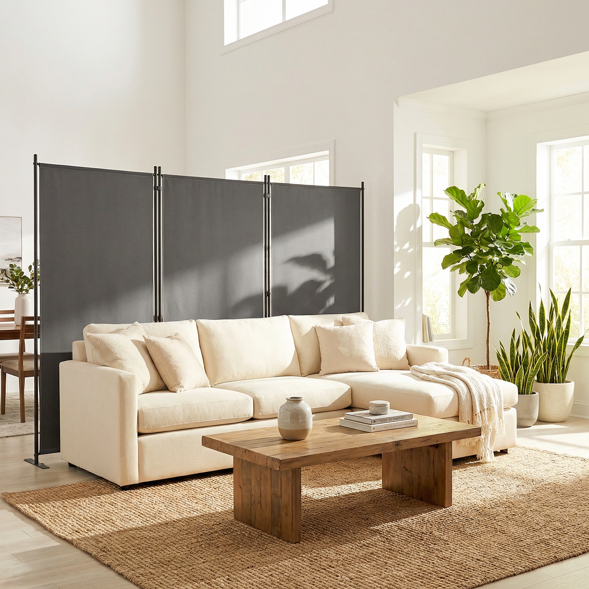 Raumteiler 3-teilig 260 x 30 cm Freistehend Paravent Trennwand Sichtschutz aus Metall, Outdoor Raumtrenner Dunkelgrau