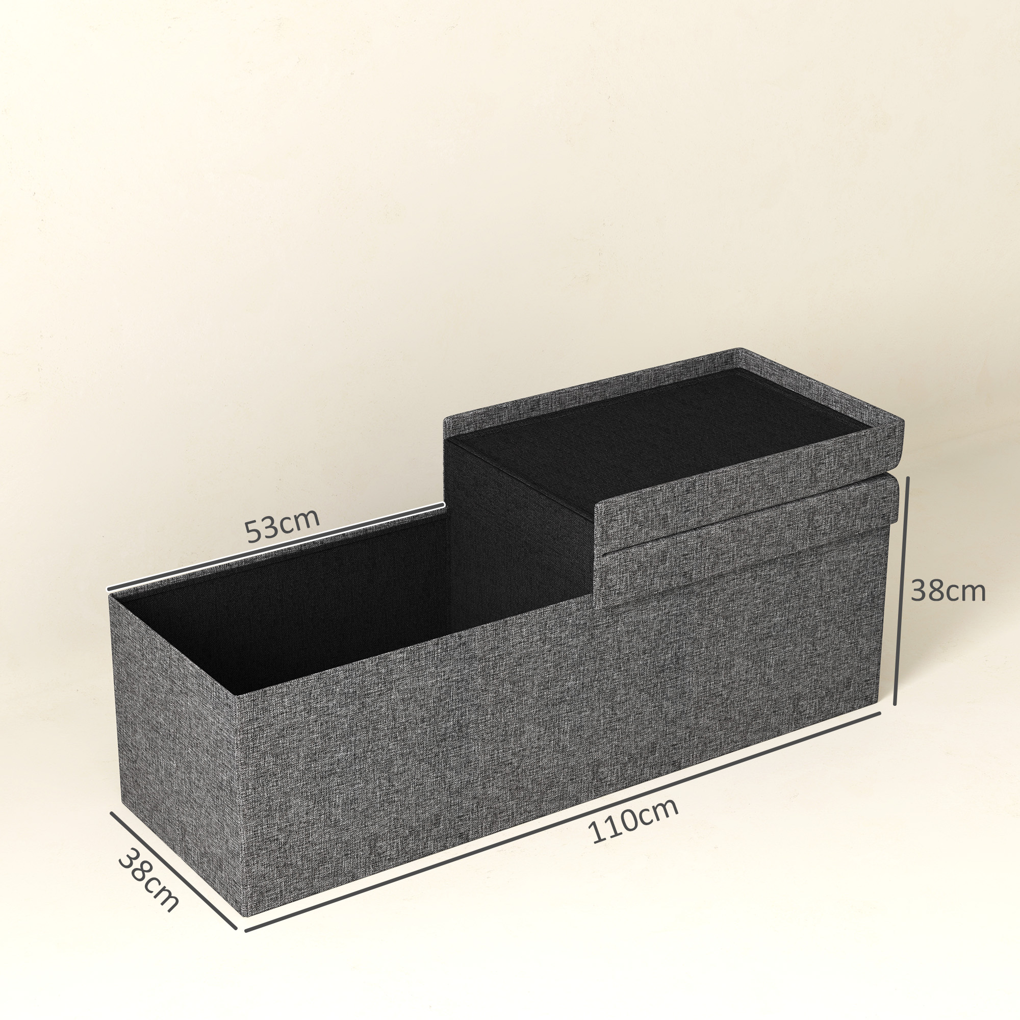 Fußhocker mit Stauraum, faltbares Design, weiche Polsterung, für Flur, Wohnzimmer, Schlafzimmer, Dunkelgrau
