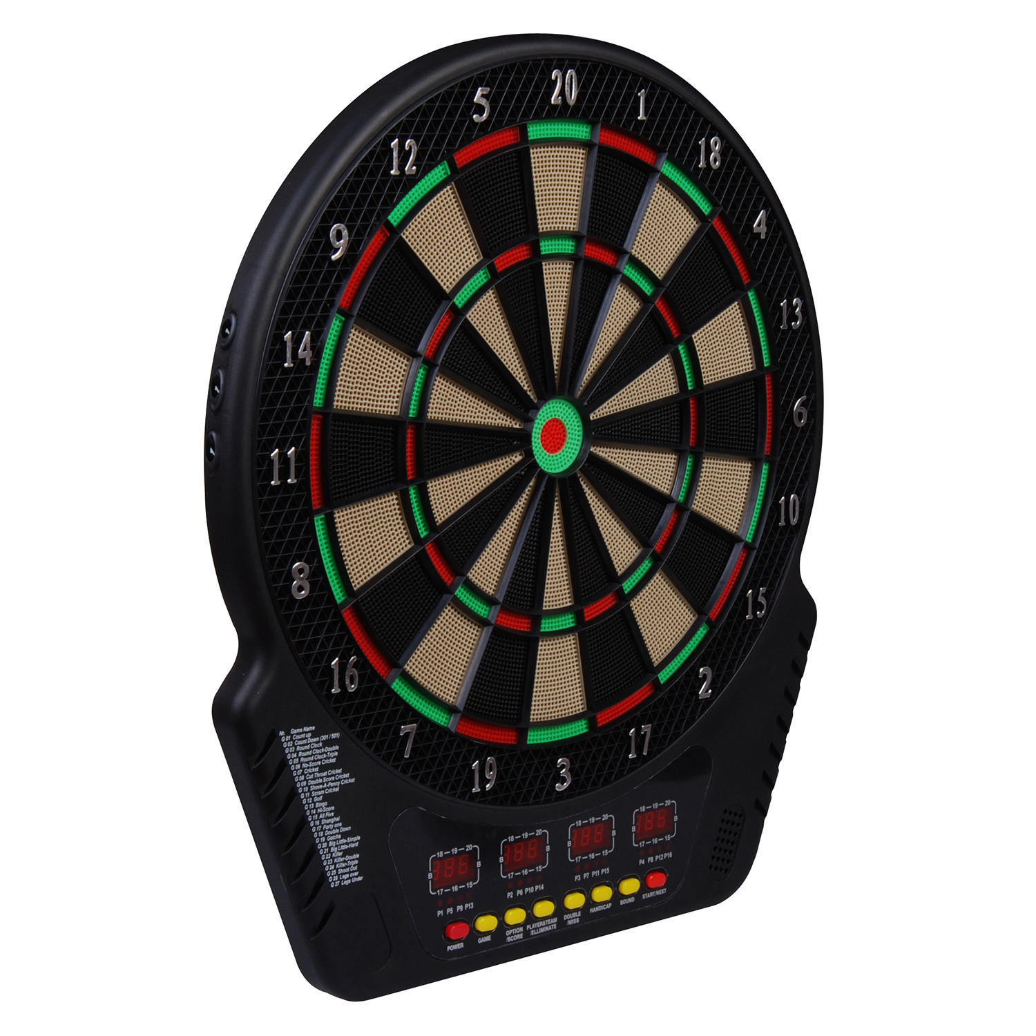 Elektronische Dartscheibe Dartboard Dart-set mit LED Anzeige mit automatischer Wertung Soundeffekte 6 Darts 24 Dartköpfe 27 Spiele und 243 Trefferoptionen für 16 Spieler 44 x 51,5 x 3,2 cm