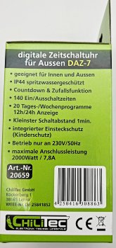 digitale Wochen-Zeitschaltuhr "DAZ-7", IP44, max. 2000W / 8,7A