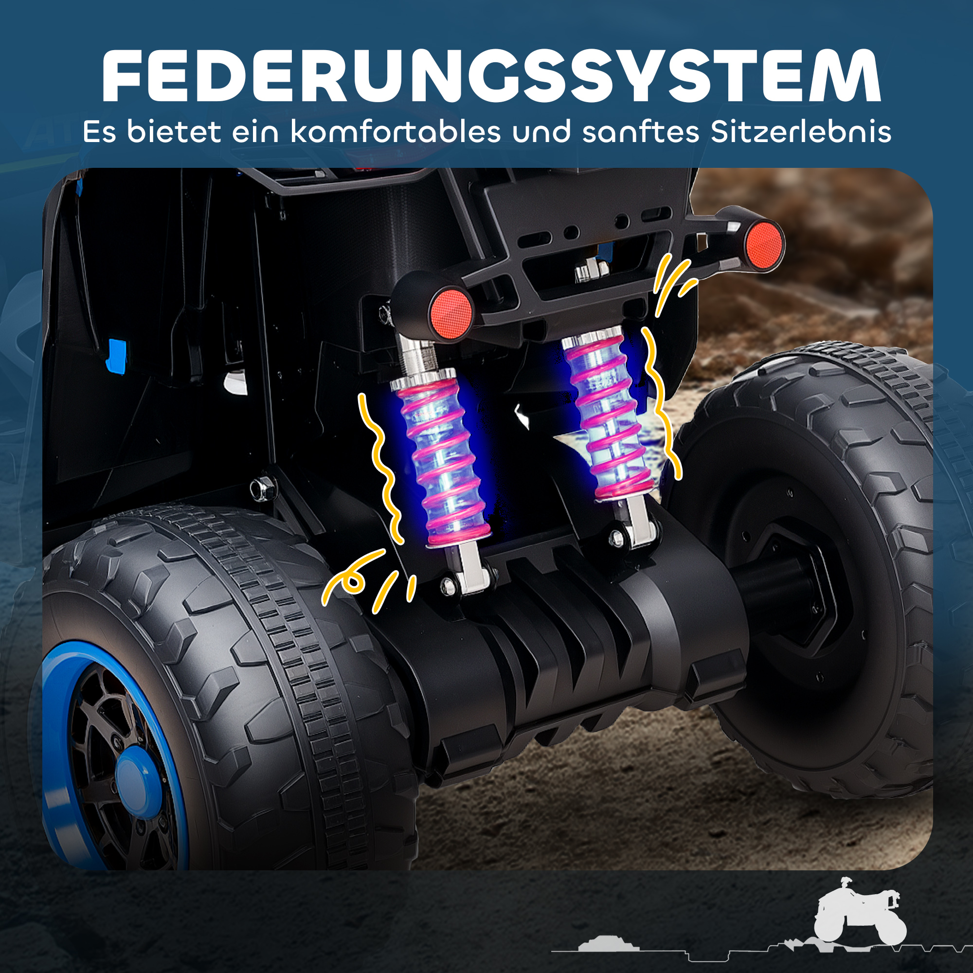 Elektroquad für Kinder, 3-6 km/h, LED-Scheinwerfer, Musik, USB, für 3-8 Jahre, Blau