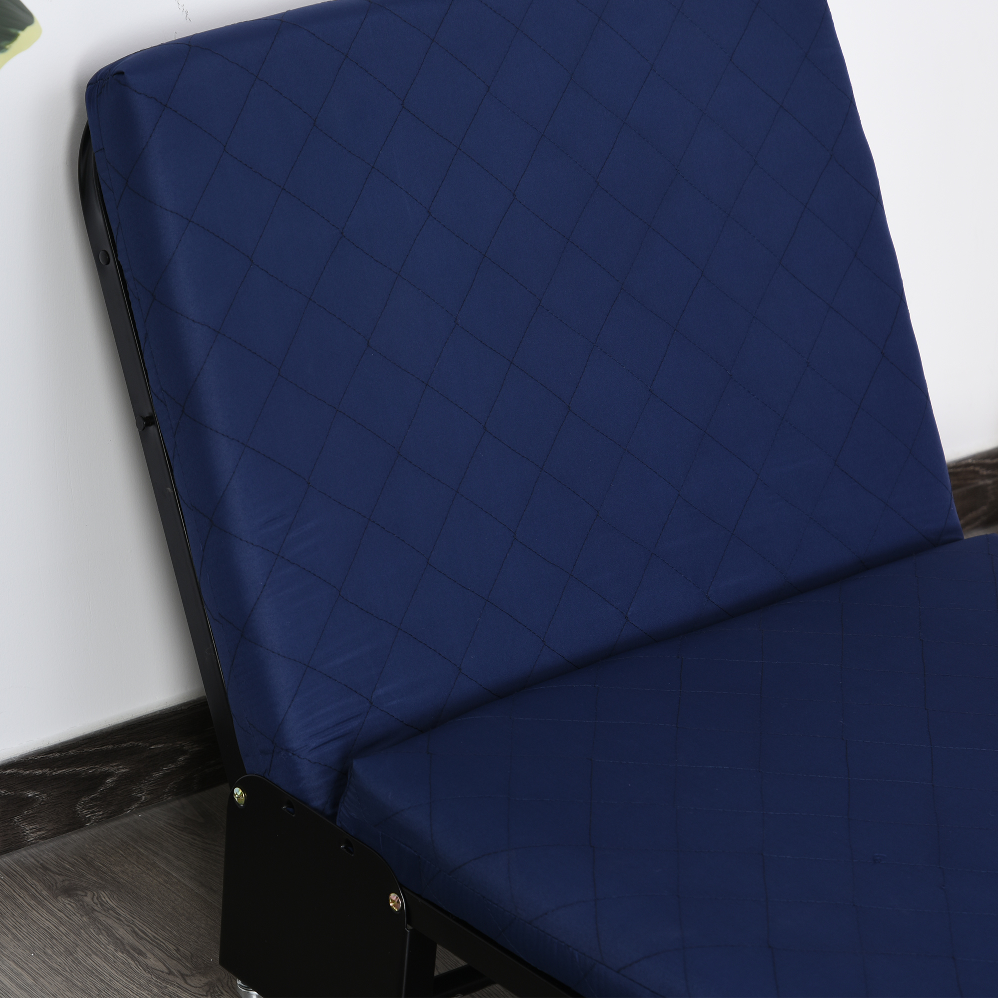 Klappbett 65x184 cm, Erwachsene Gästebett Klappbar mit 6 cm Dicker Schaumstoff, Reisebett mit Metallrahmen, Feldbett mit Rollen und höhenverstellbarem Kopfteil, bis 120 kg belastbar, Blau