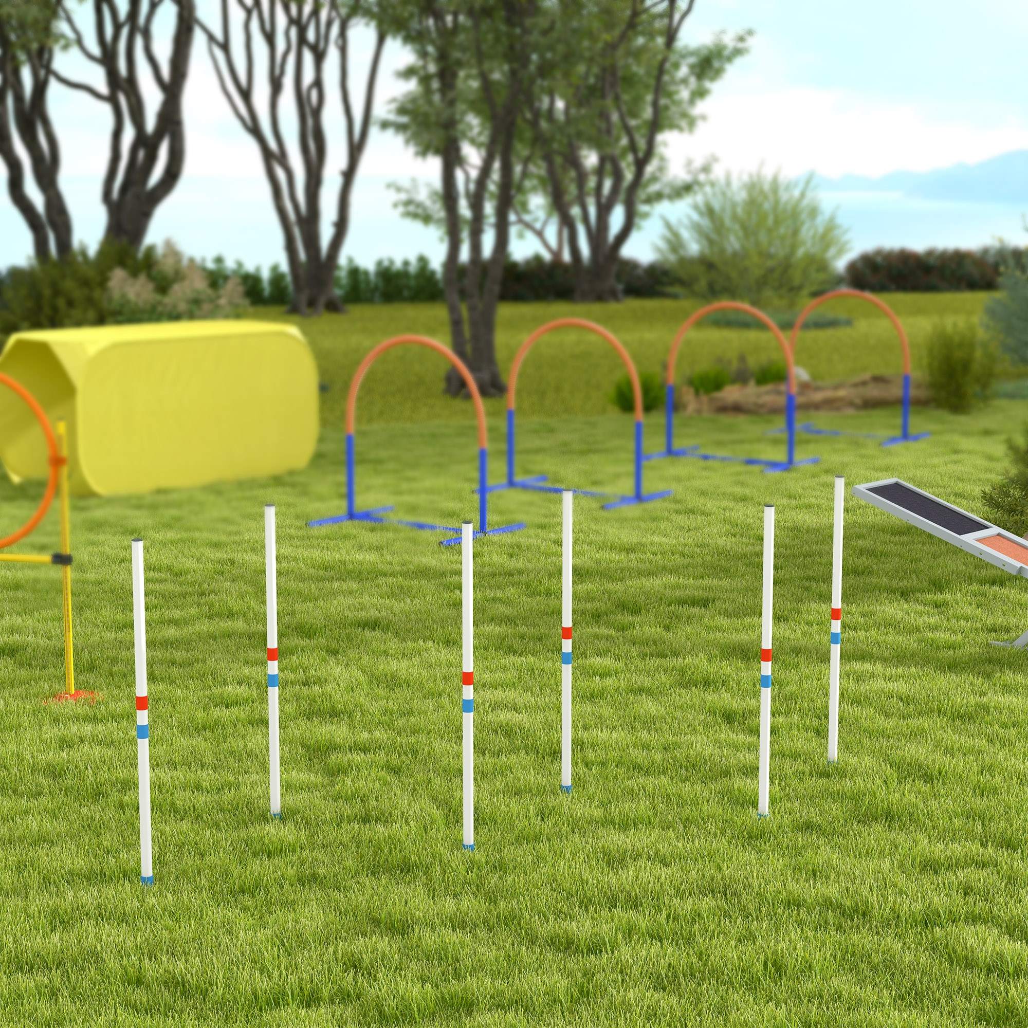 Agility Set Hunde 6-teiliges Agility-Ausrüstung für Hundetraining klappbar Steckhürdenset mit 6 Slalomstangen Tragetasche Trainingszubehör Koordinationstraining Agilityset für Spiele Training