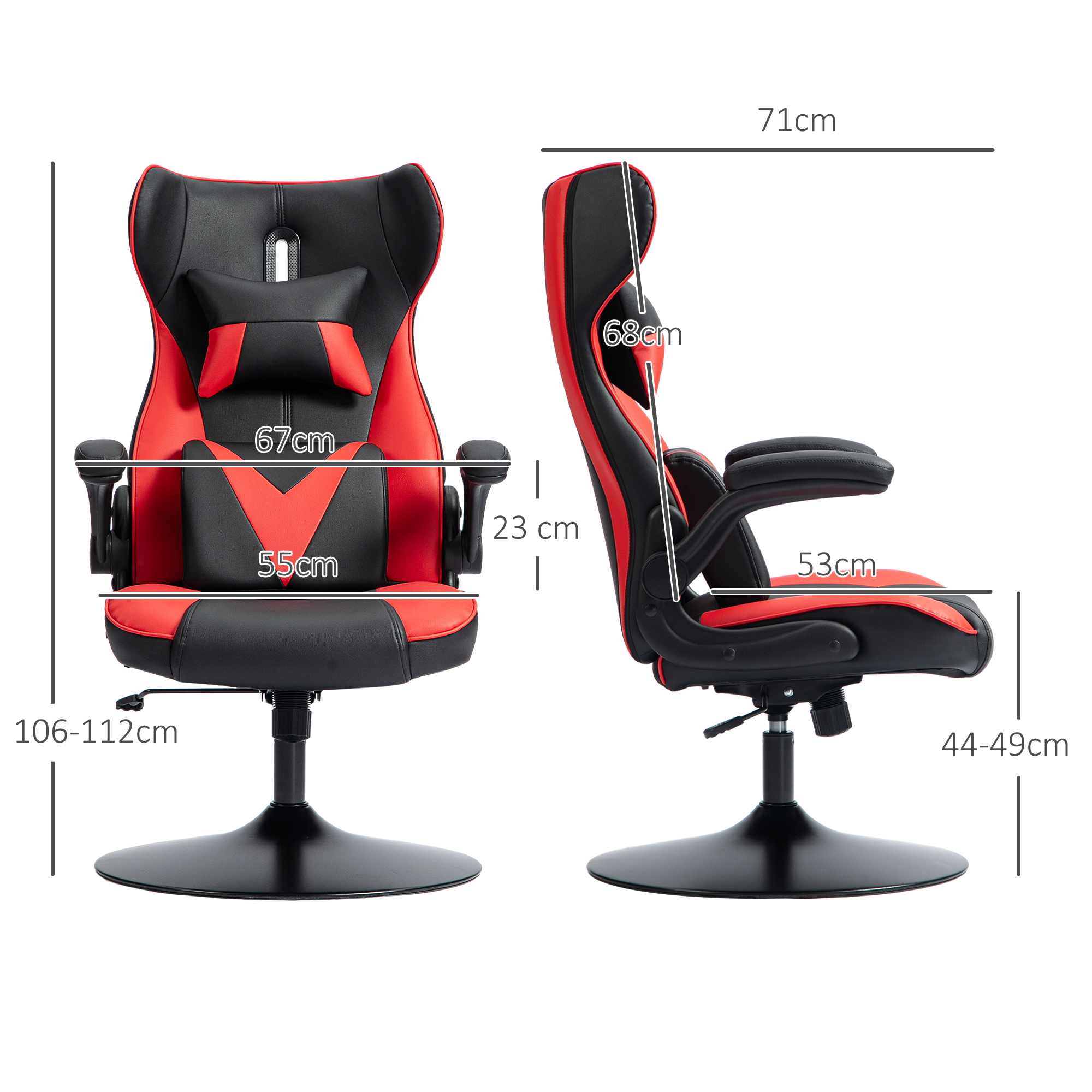Gaming-Stuhl mit Schaukelfunktion, Drehstuhl, höhenverstellbar, gepolsterter Sitz, Metall, 67 x 71 x 112 cm, Rot