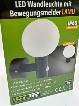 LED Wandleuchte "LAMU" mit PIR-Sensor, IP65, 15W, schwarz, 4000k / neutralweiß